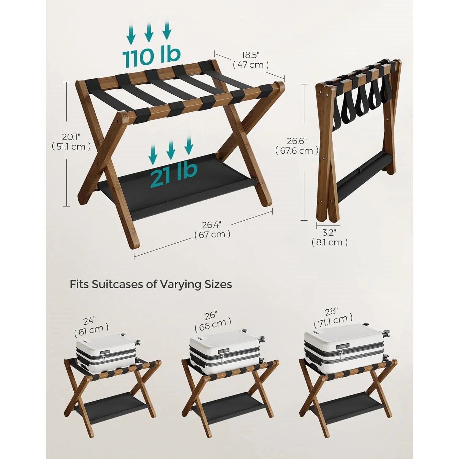 Sturdy Luggage Rack in Walnut Wood Finish with Lower Storage Shelf - Image 5
