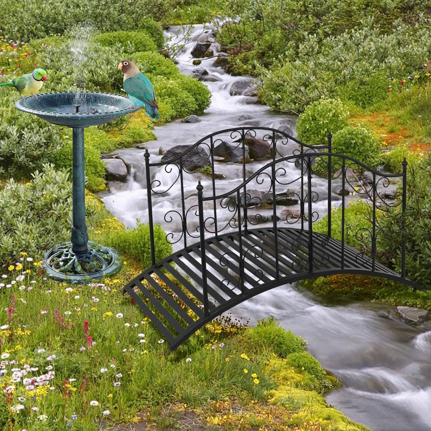 Sturdy Outdoor Rust-Proof 4-Foot Black Metal Arch Garden Bridge - Image 3