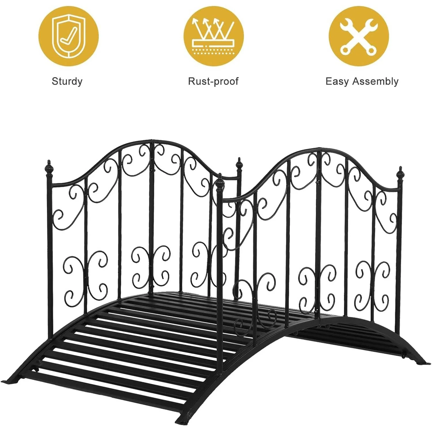 Sturdy Outdoor Rust-Proof 4-Foot Black Metal Arch Garden Bridge - Image 5