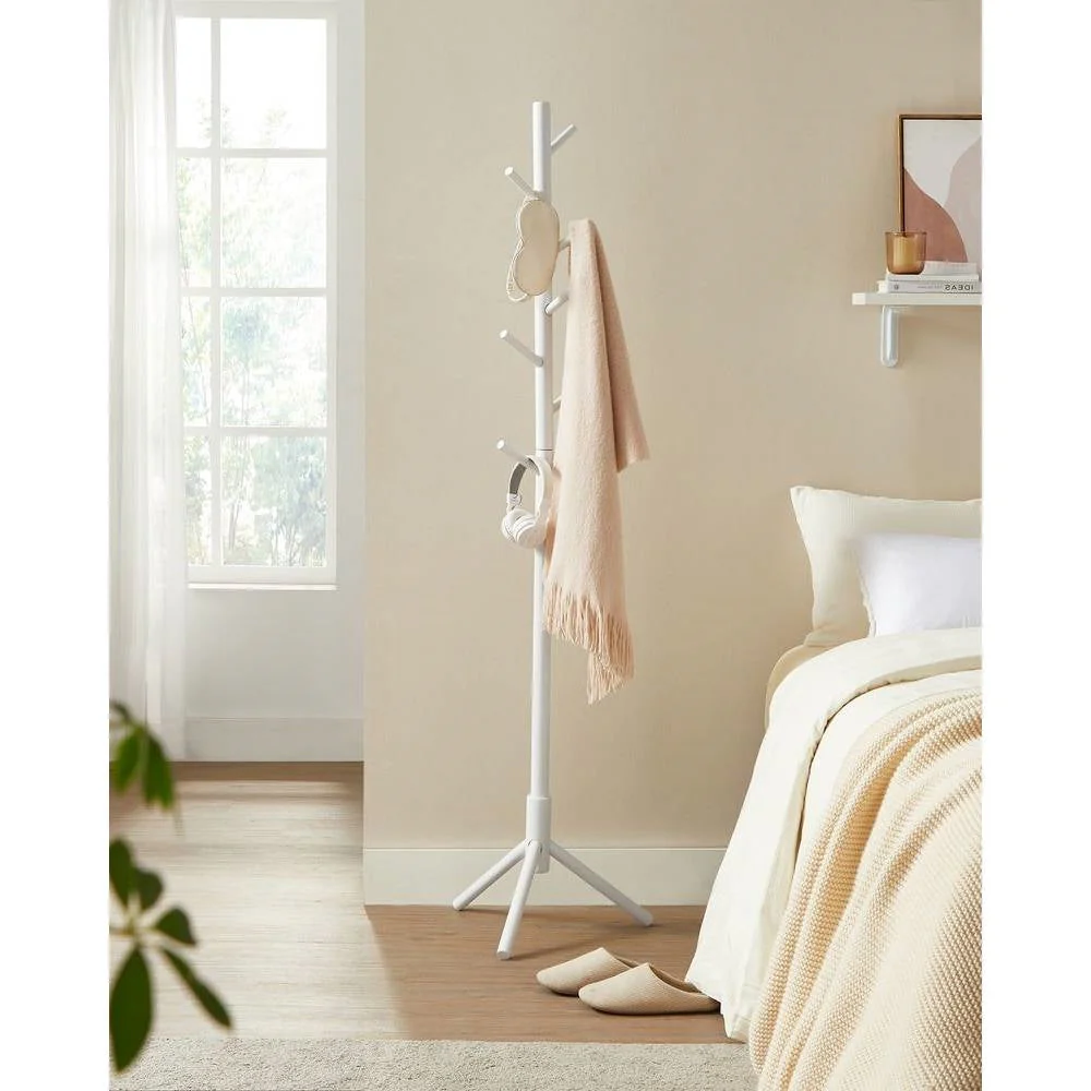Sturdy Solid Wood Coat Rack in White Finish with 8 Hooks - Image 2
