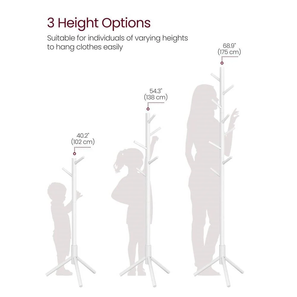 Sturdy Solid Wood Coat Rack in White Finish with 8 Hooks - Image 3