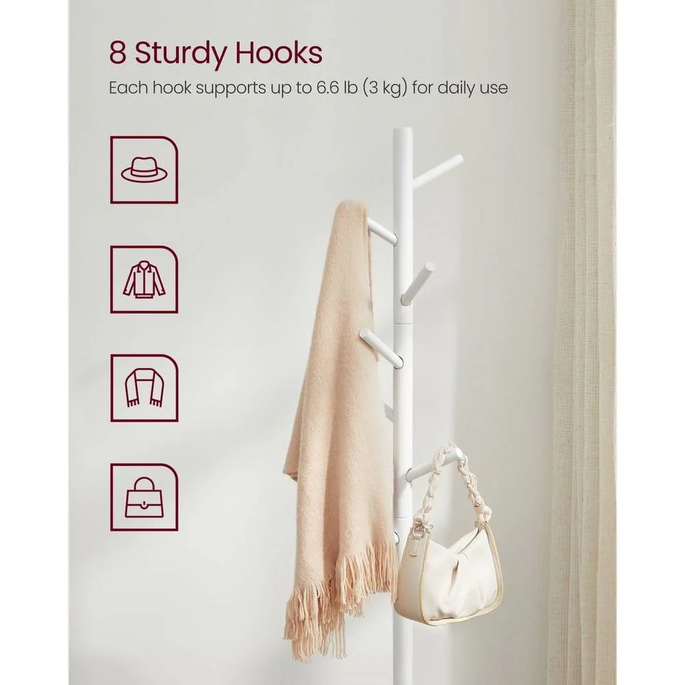 Sturdy Solid Wood Coat Rack in White Finish with 8 Hooks - Image 4