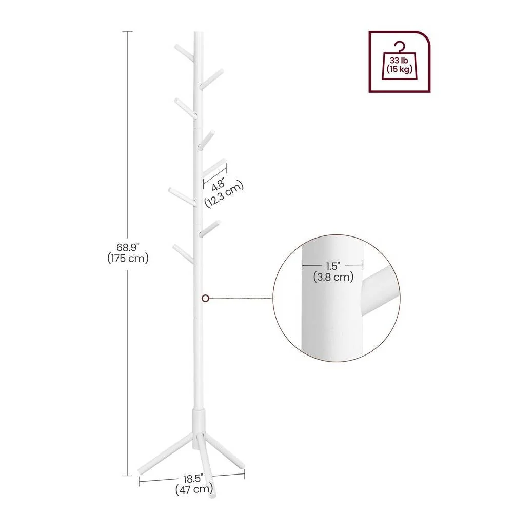 Sturdy Solid Wood Coat Rack in White Finish with 8 Hooks - Image 5