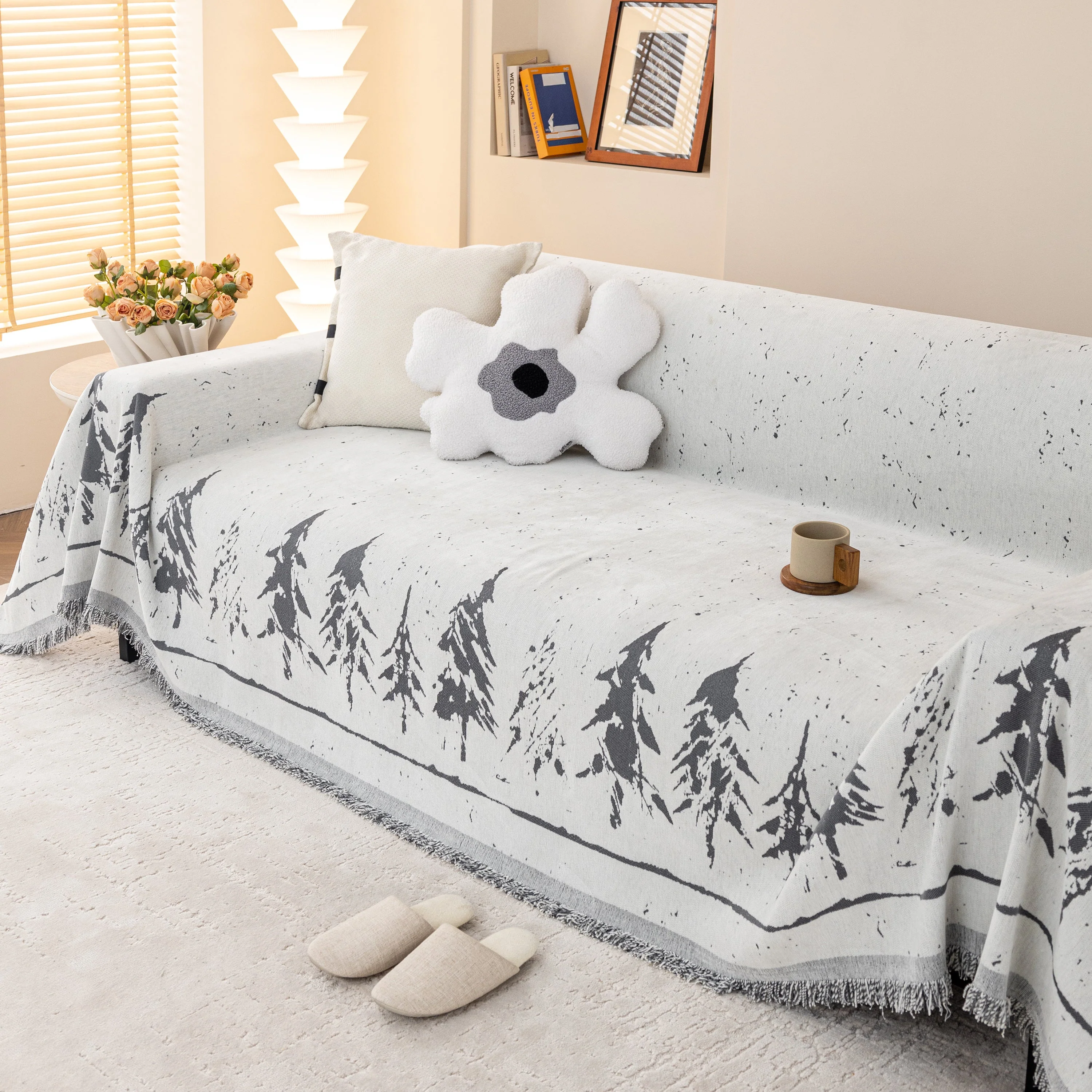 Stylish Chenille Pine Tree Couch Cover Blanket on Sectional Sofa, Universal Cat Proof Furniture Covers - Image 12