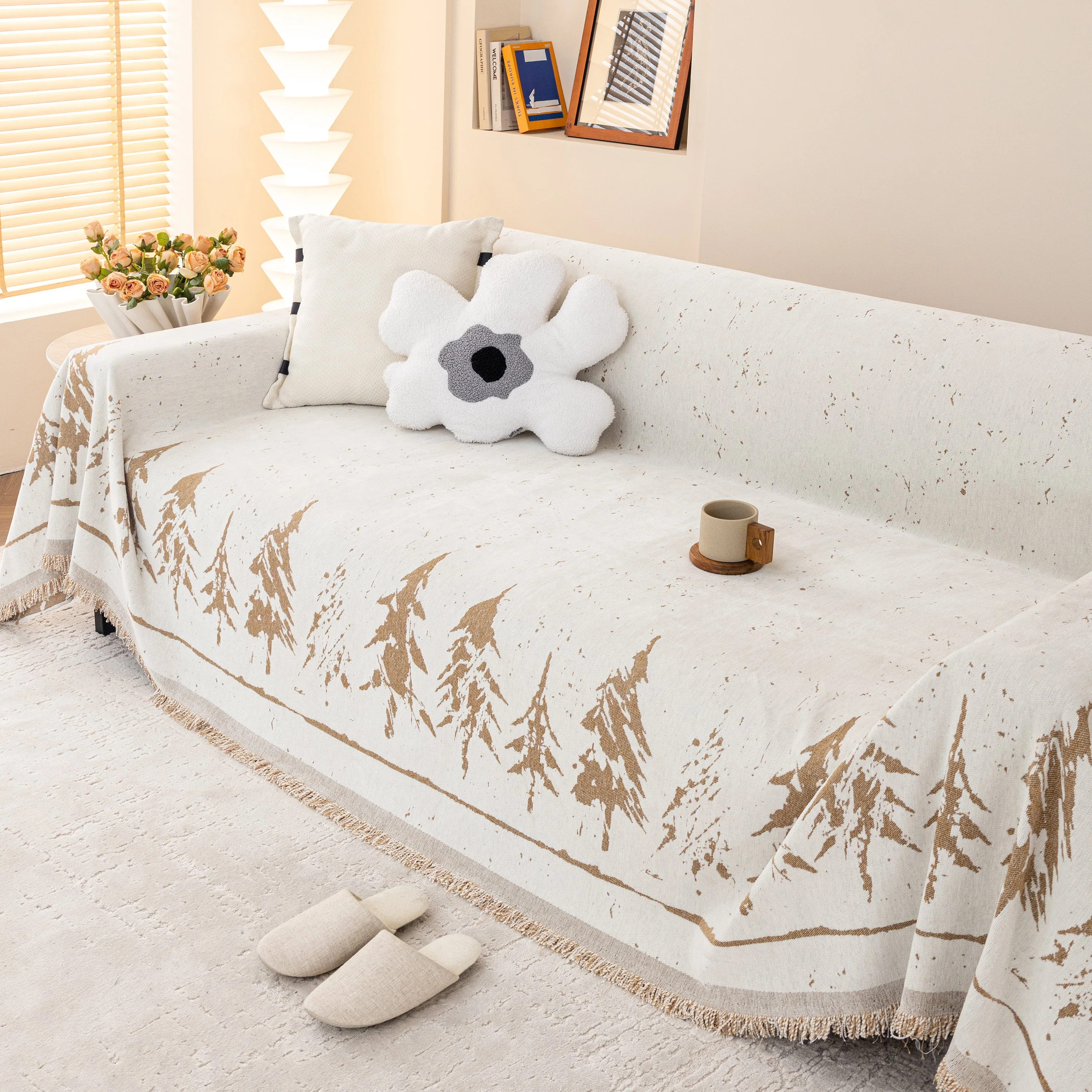Stylish Chenille Pine Tree Couch Cover Blanket on Sectional Sofa, Universal Cat Proof Furniture Covers - Image 21