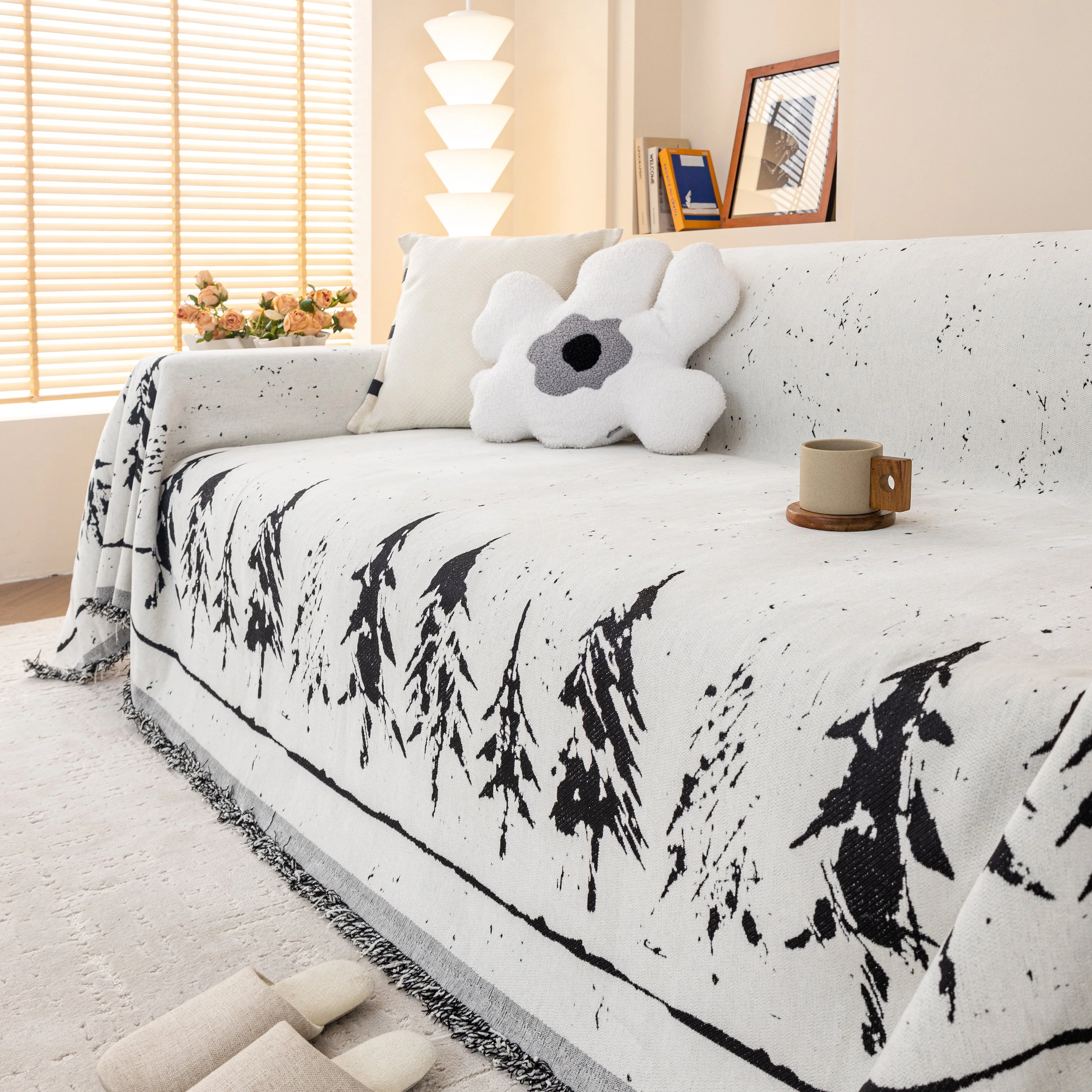 Stylish Chenille Pine Tree Couch Cover Blanket on Sectional Sofa, Universal Cat Proof Furniture Covers - Image 8
