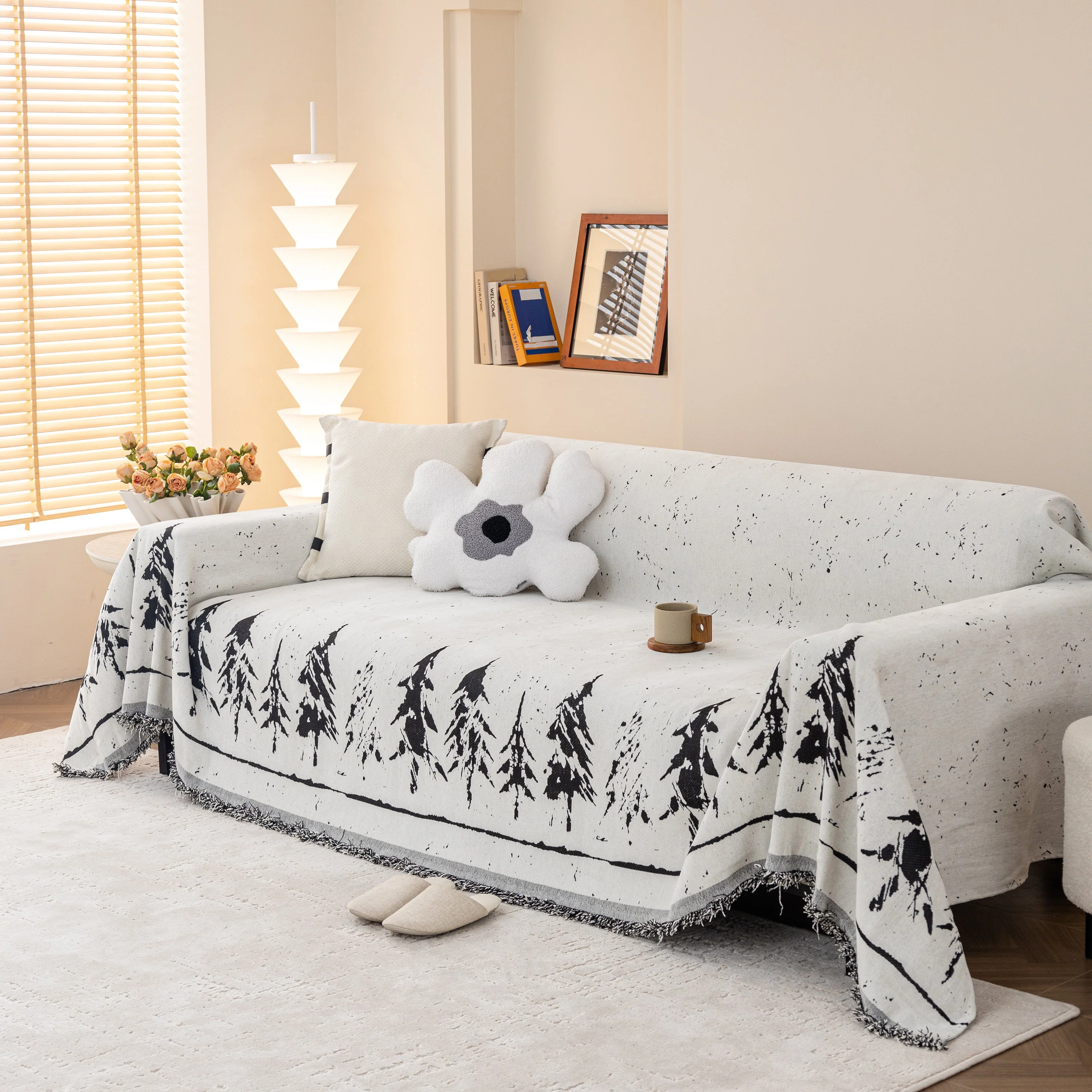 Stylish Chenille Pine Tree Couch Cover Blanket on Sectional Sofa, Universal Cat Proof Furniture Covers - Image 9