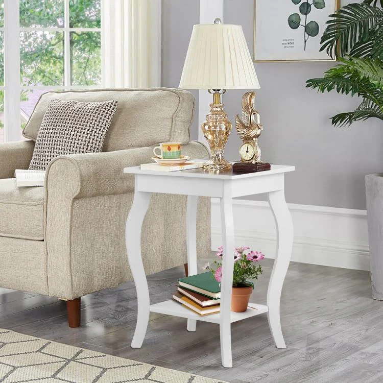 Stylish Nightstand End Table in White Wood Finish - Set of 2 - Image 3