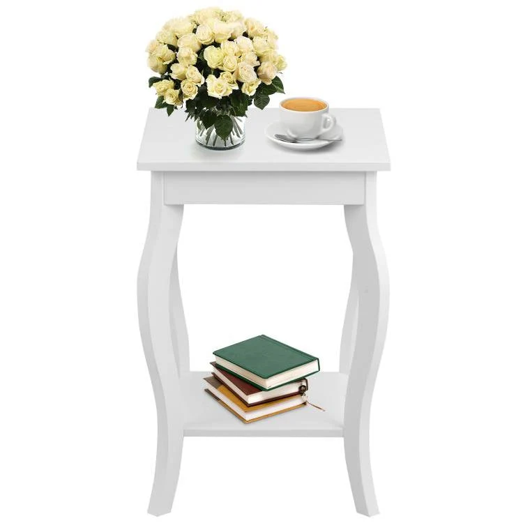 Stylish Nightstand End Table in White Wood Finish - Set of 2 - Image 4