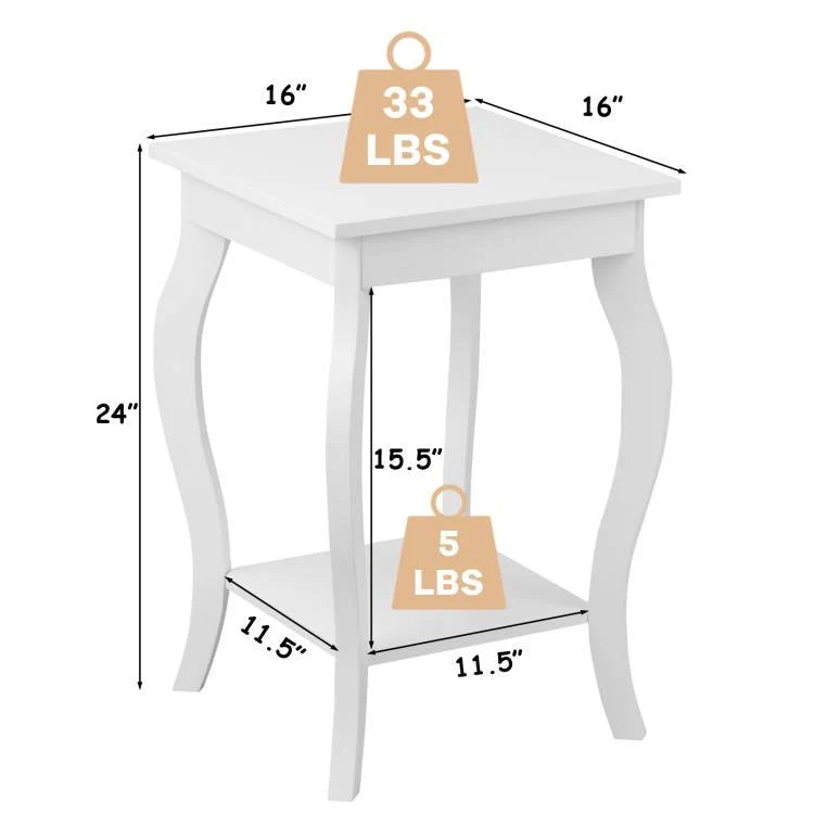 Stylish Nightstand End Table in White Wood Finish - Set of 2 - Image 5