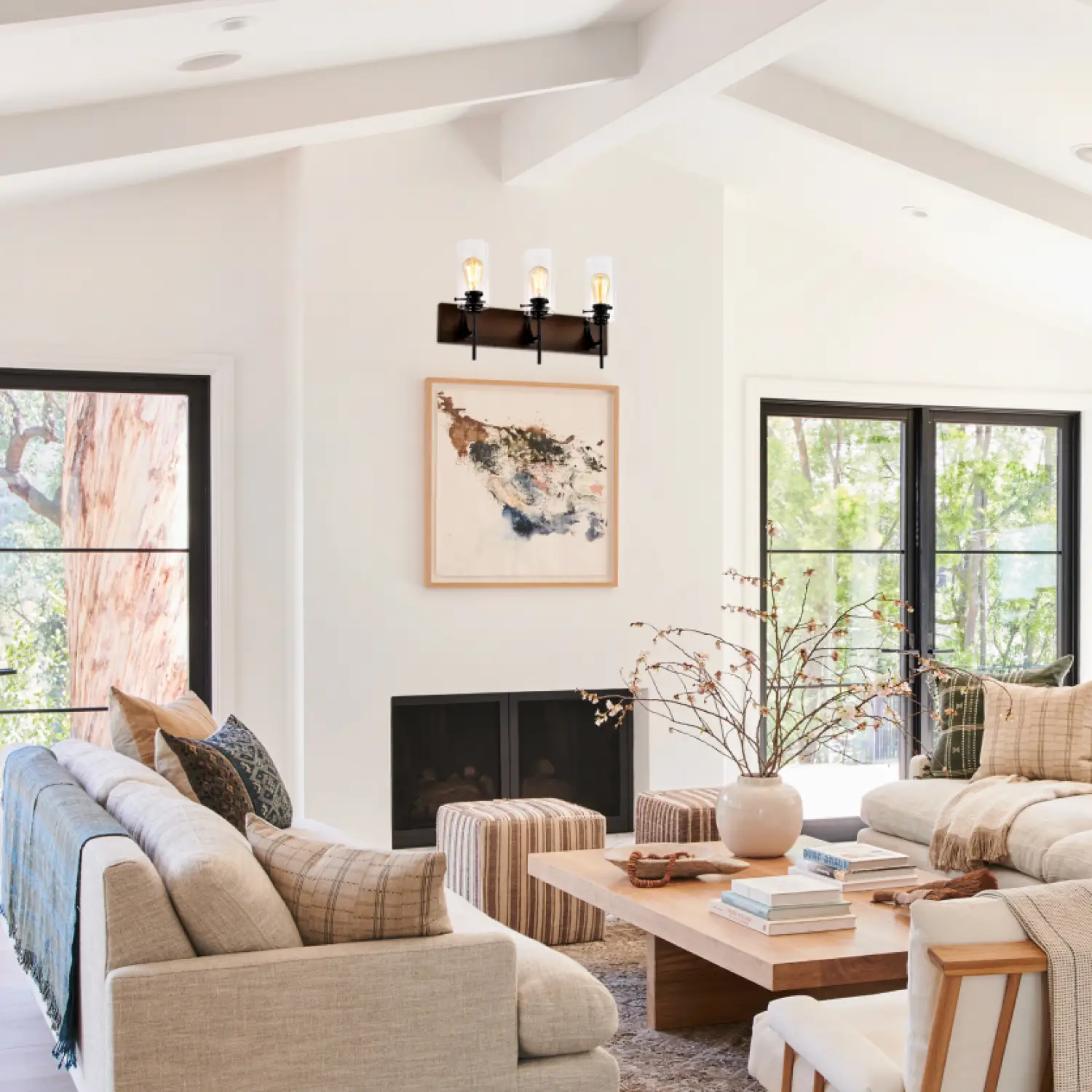 Stylish Wall Light Living Room with Elegant Black and Wood Finish - Image 10