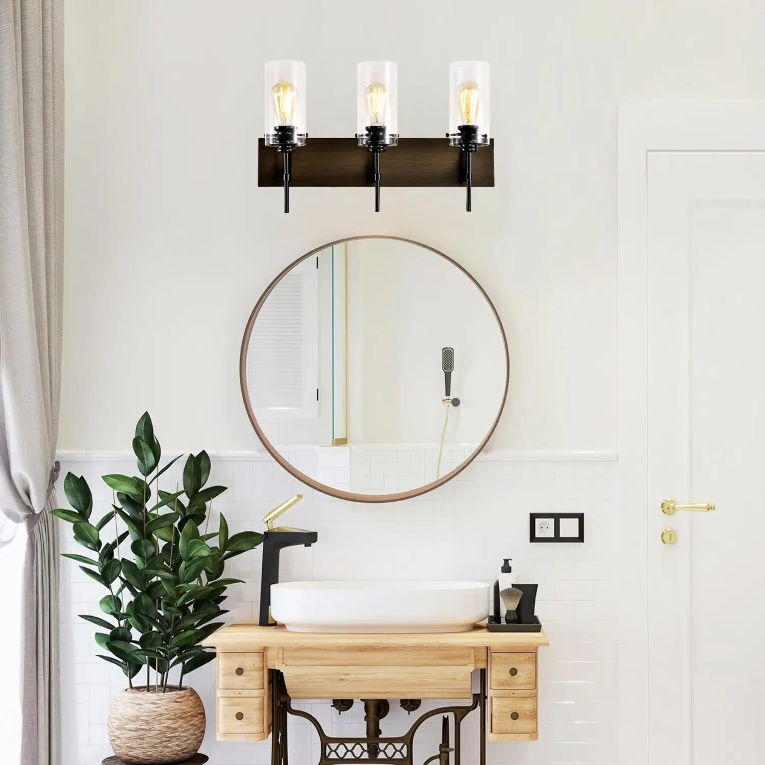 Stylish Wall Light Living Room with Elegant Black and Wood Finish - Image 4