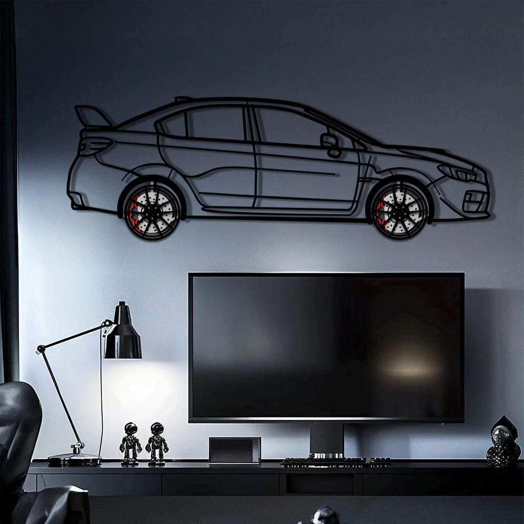 Subaru WRX Metal Car Wall Art with Rotating Wheels - Rally Legend Silhouette - Interactive Automotive Wall Decor - KAFMEKA155 - Image 2