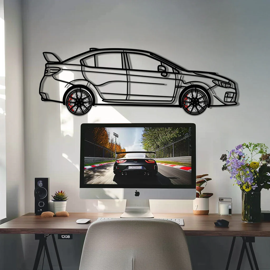 Subaru WRX Metal Car Wall Art with Rotating Wheels - Rally Legend Silhouette - Interactive Automotive Wall Decor - KAFMEKA155 - Image 9