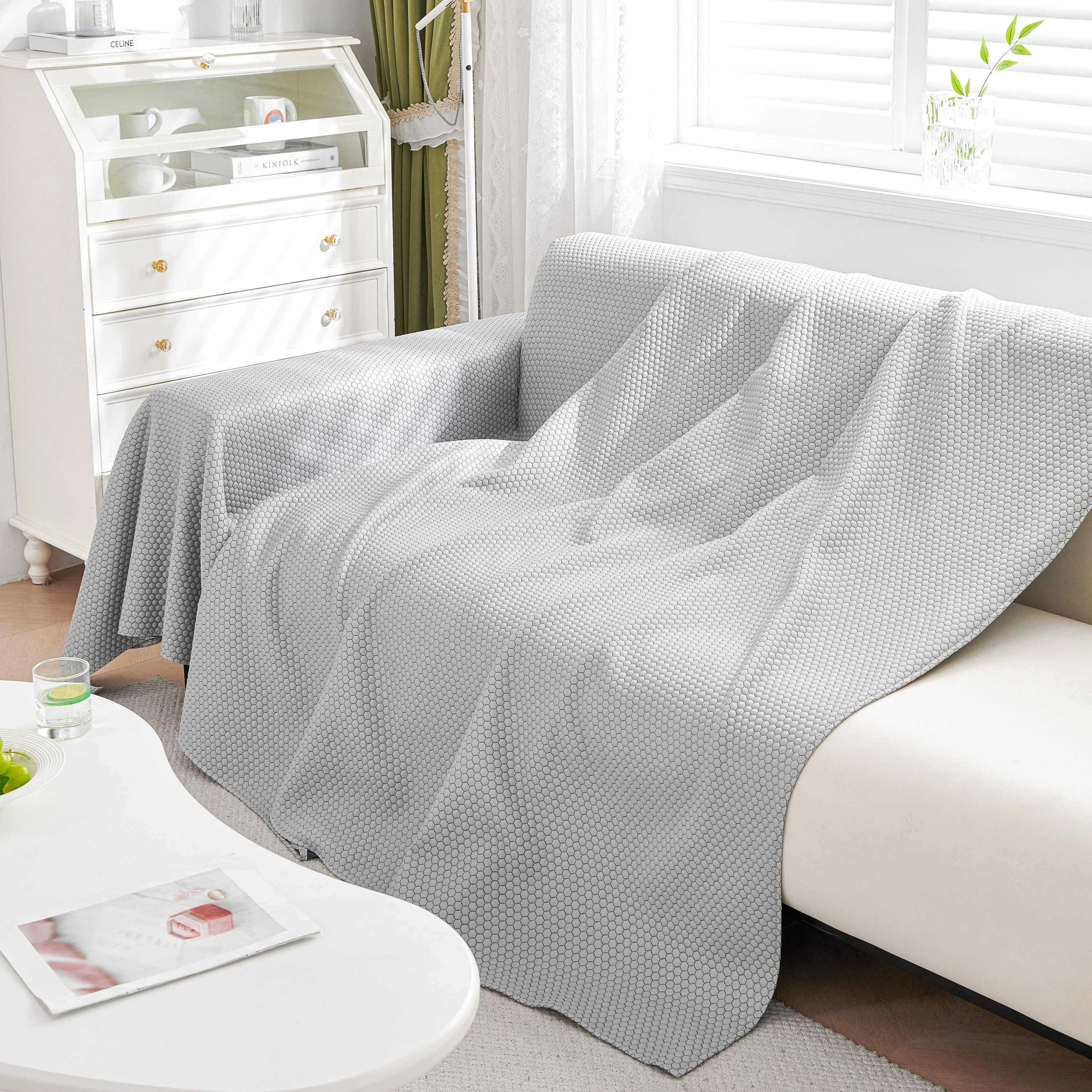 Summer Cool Dotted Cat Scratch Resistant Sofa Cover Blanket, Luxury Large Blanket Covers for Couch - Image 7