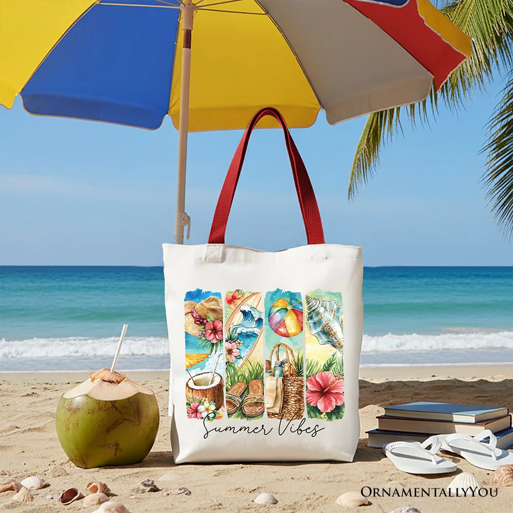 Summer Vibes Canvas Tote Bag, Beach Gift Shopper with Coconut and Flowers - Image 4