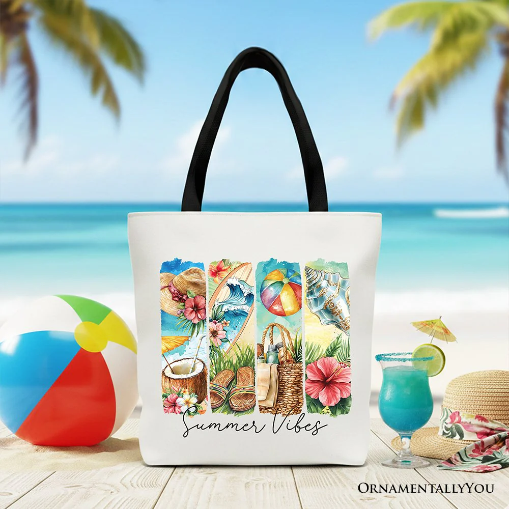 Summer Vibes Canvas Tote Bag, Beach Gift Shopper with Coconut and Flowers - Image 5