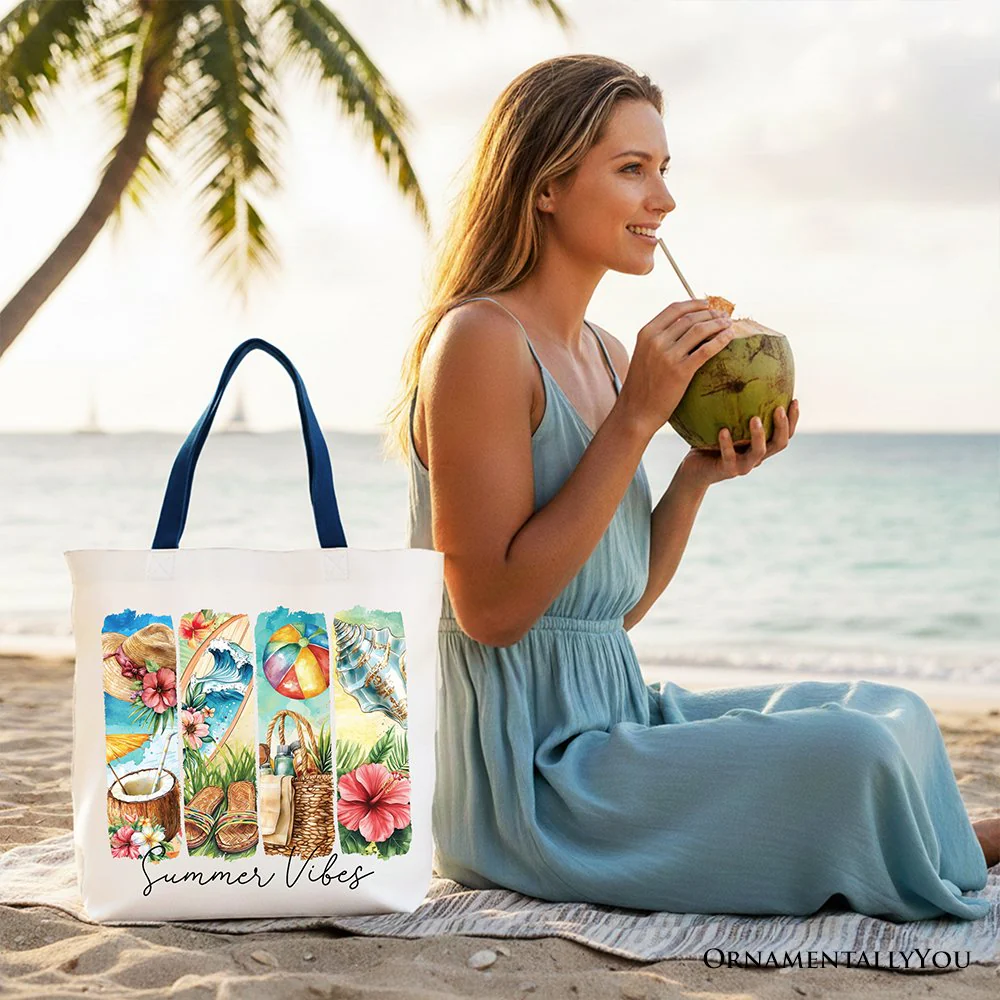 Summer Vibes Canvas Tote Bag, Beach Gift Shopper with Coconut and Flowers - Image 7