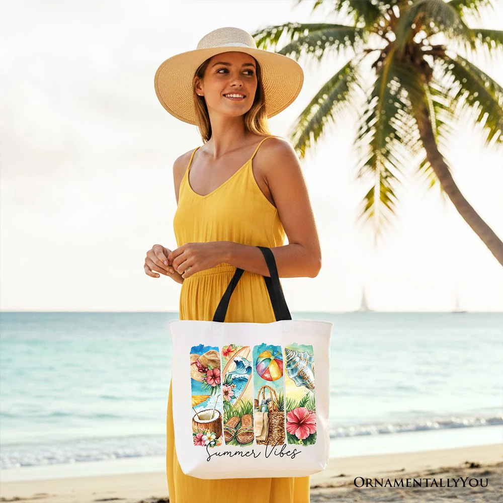 Summer Vibes Canvas Tote Bag, Beach Gift Shopper with Coconut and Flowers - Image 9