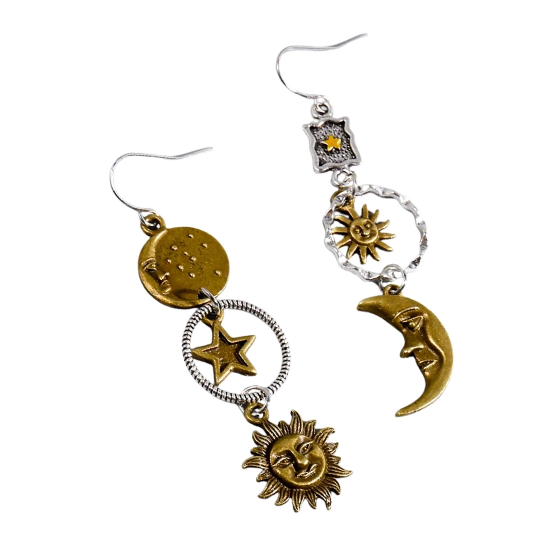 Sun and Moon Celestial Charm Earrings | Dangle Earrings 2.75" Long Boho Jewelry - Image 3