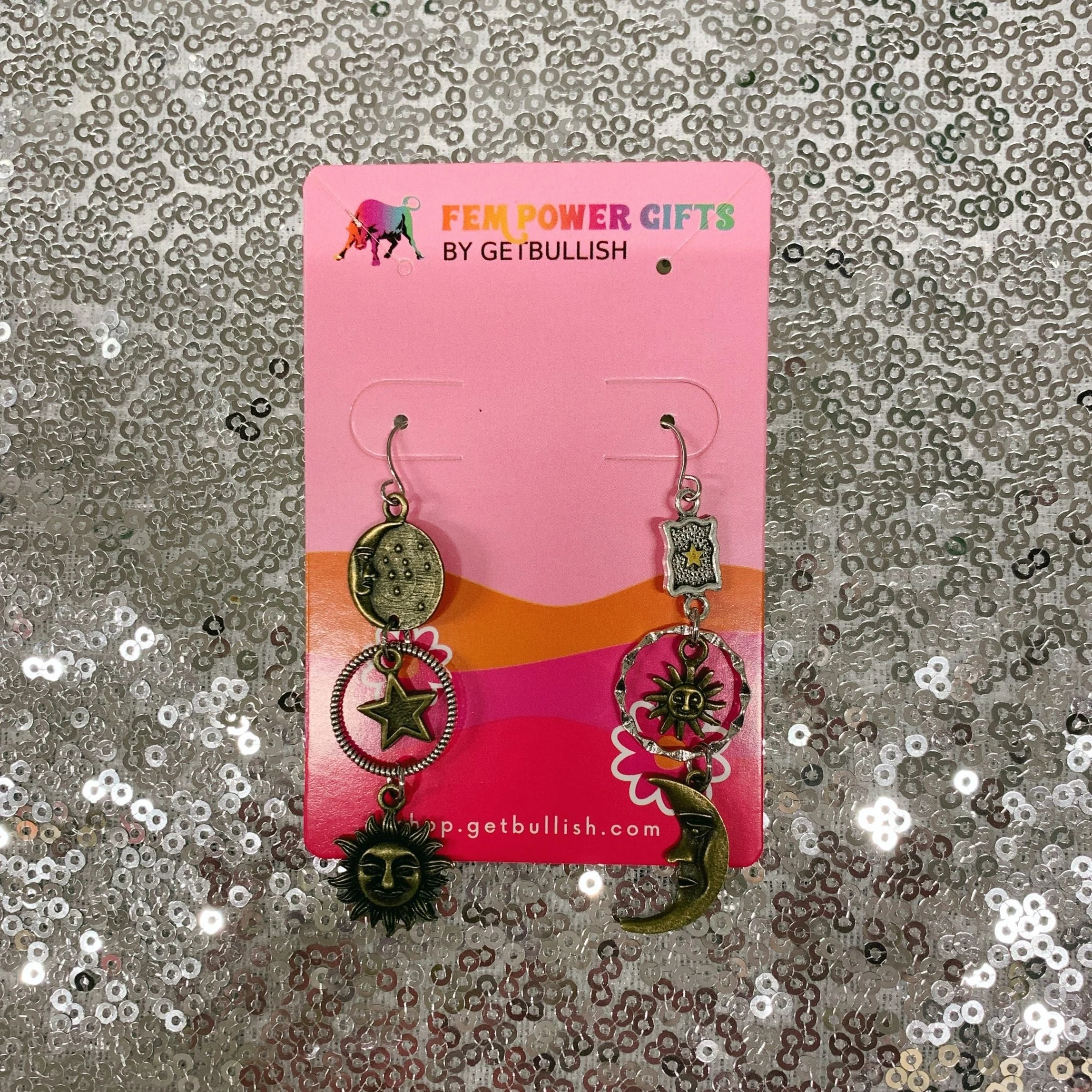 Sun and Moon Celestial Charm Earrings | Dangle Earrings 2.75" Long Boho Jewelry - Image 5