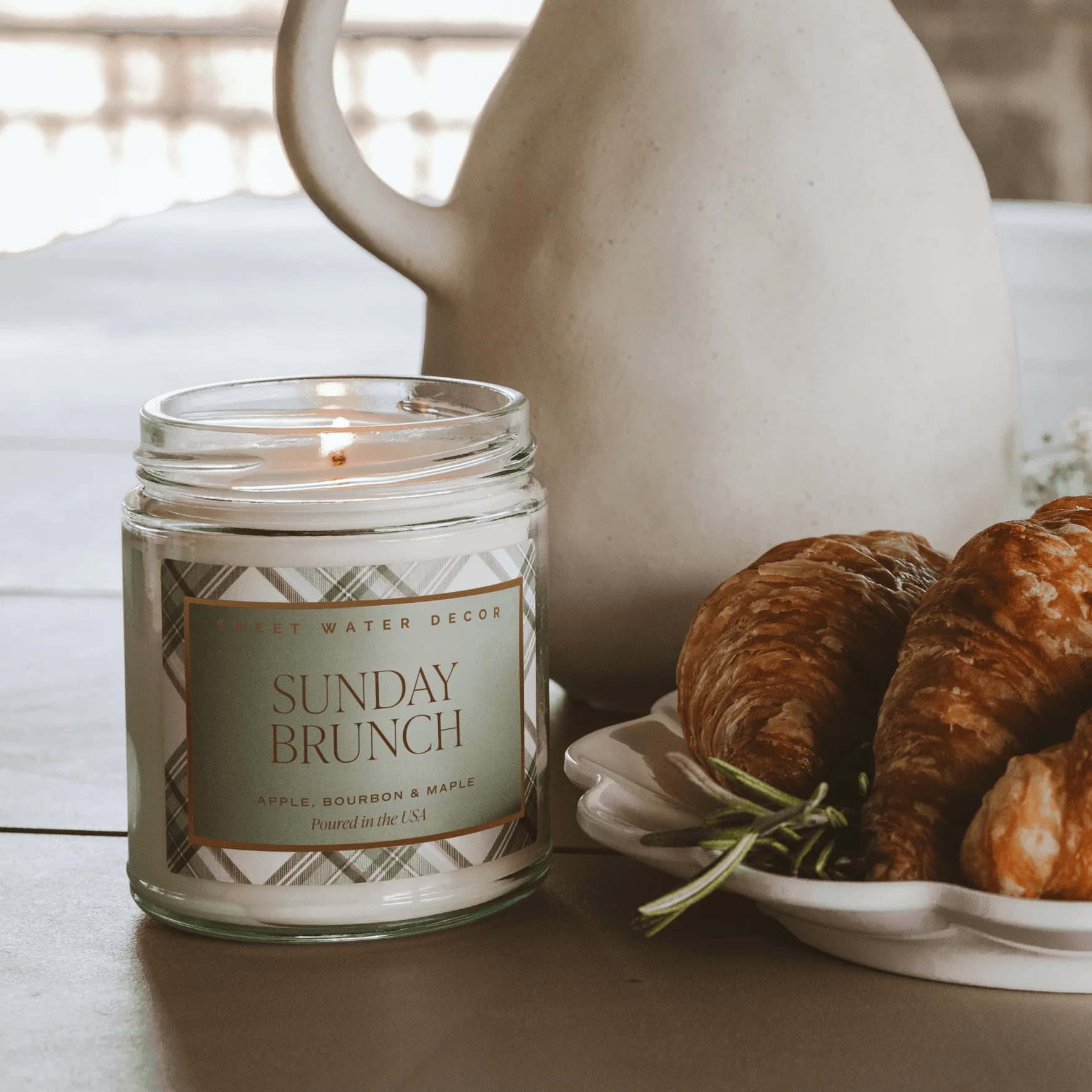 Sunday Brunch Soy Candle - Clear Patterned Jar - 9 oz - Image 3