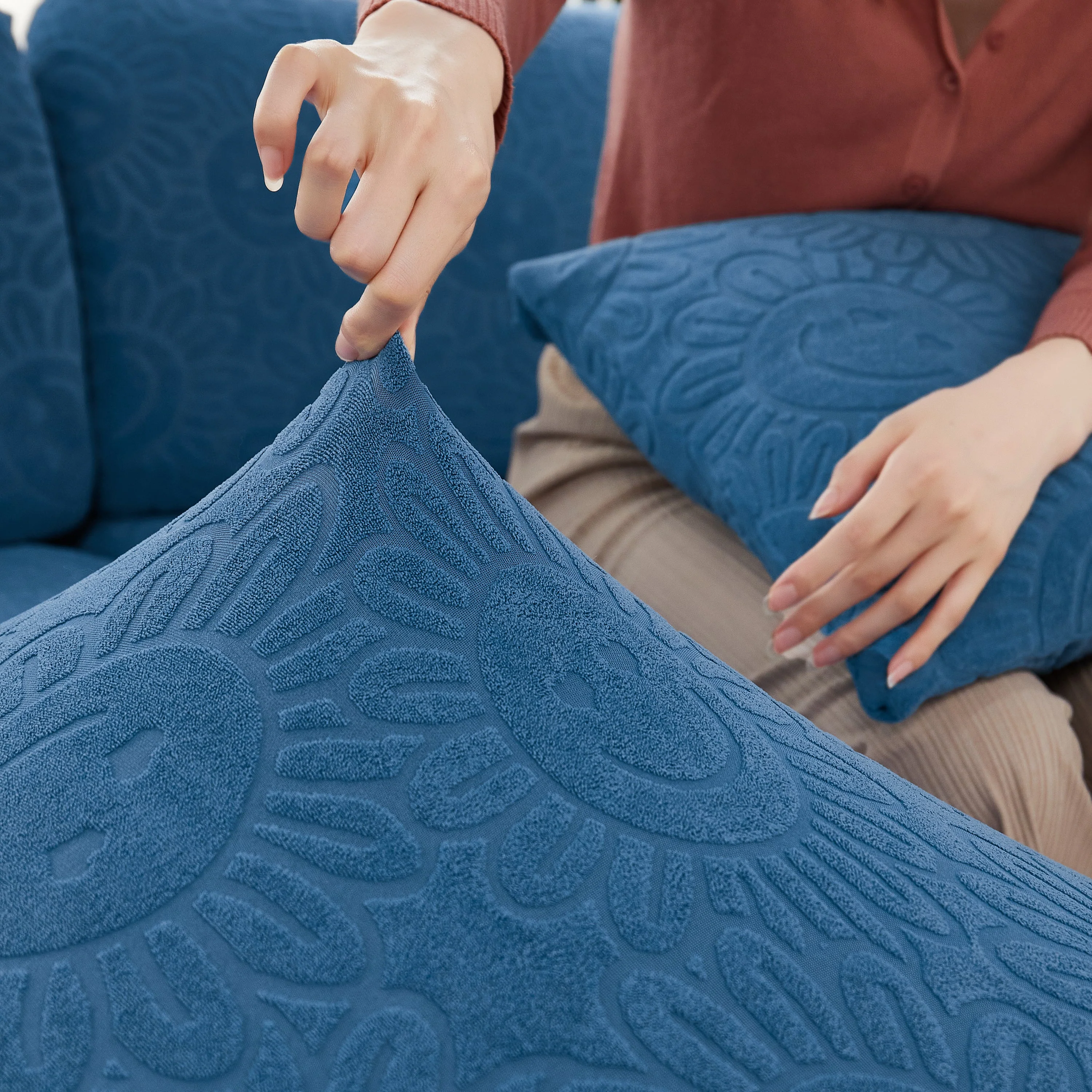 Sunflower Jacquard Fleece Stretchable Cushion Cover, Non-Slip Furniture Covers for Pets, L Shaped Couch Cushion Covers - Image 29