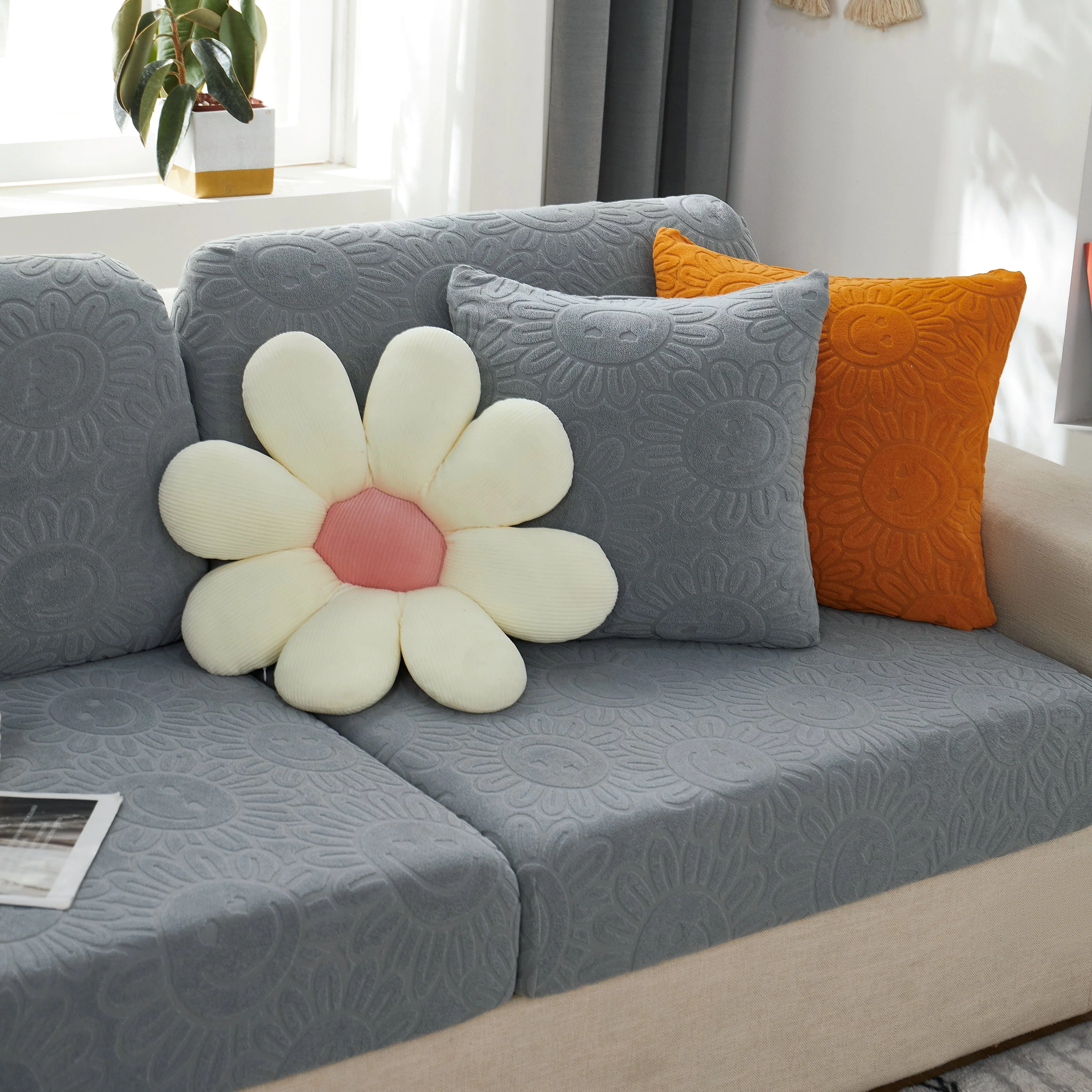 Sunflower Jacquard Fleece Stretchable Cushion Cover, Non-Slip Furniture Covers for Pets, L Shaped Couch Cushion Covers - Image 40