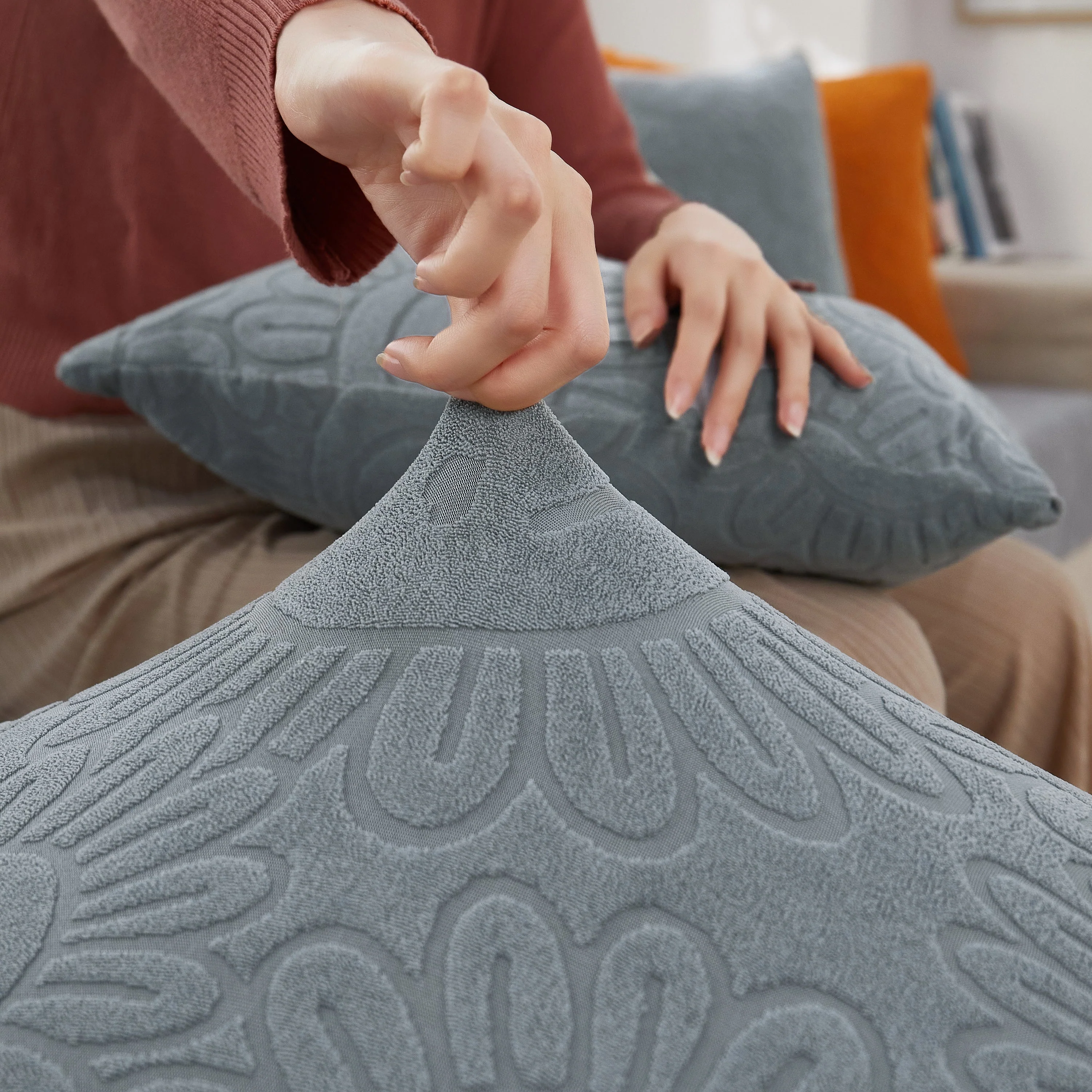 Sunflower Jacquard Fleece Stretchable Cushion Cover, Non-Slip Furniture Covers for Pets, L Shaped Couch Cushion Covers - Image 42