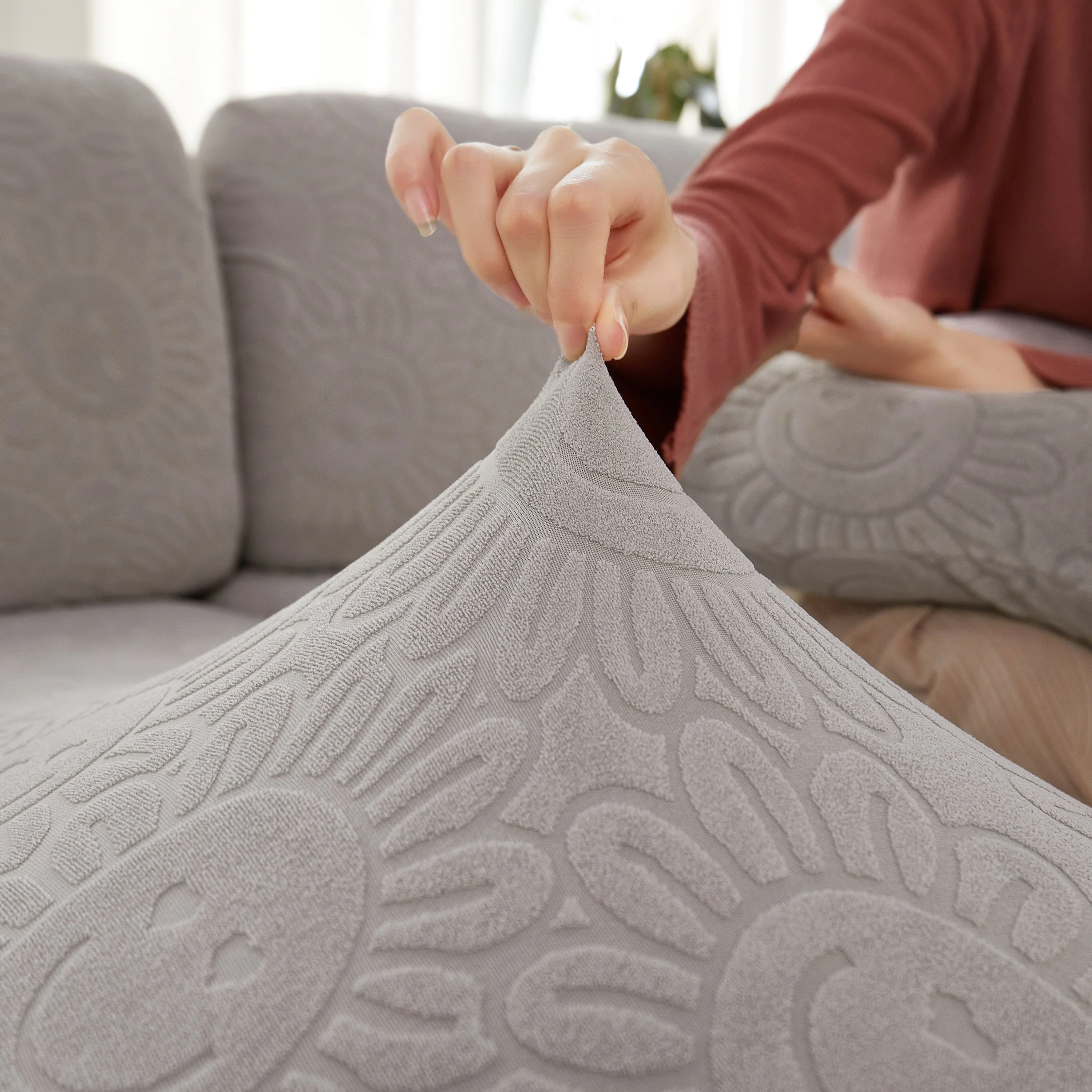 Sunflower Jacquard Fleece Stretchable Cushion Cover, Non-Slip Furniture Covers for Pets, L Shaped Couch Cushion Covers - Image 53