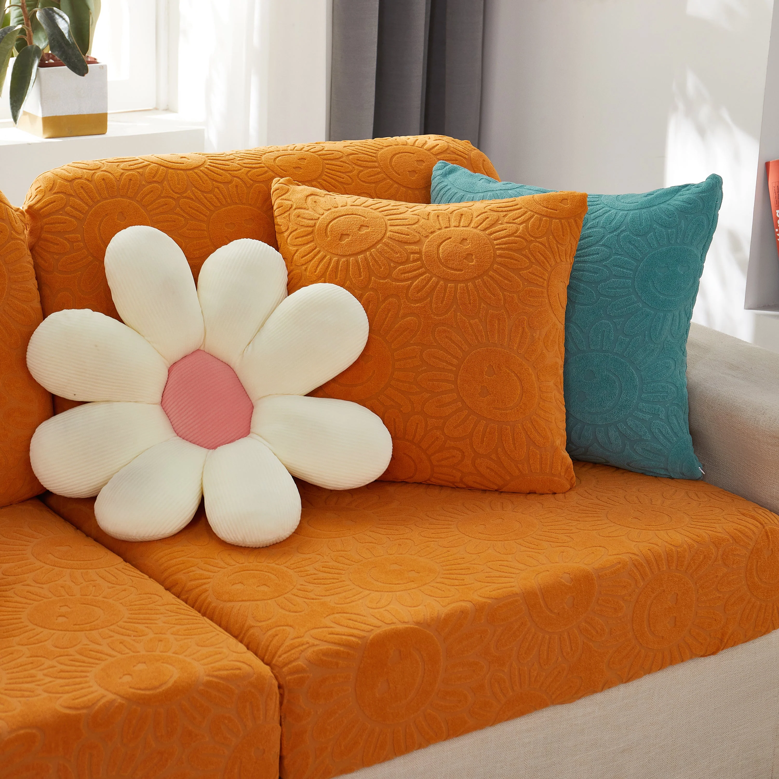 Sunflower Jacquard Fleece Stretchable Cushion Cover, Non-Slip Furniture Covers for Pets, L Shaped Couch Cushion Covers - Image 63