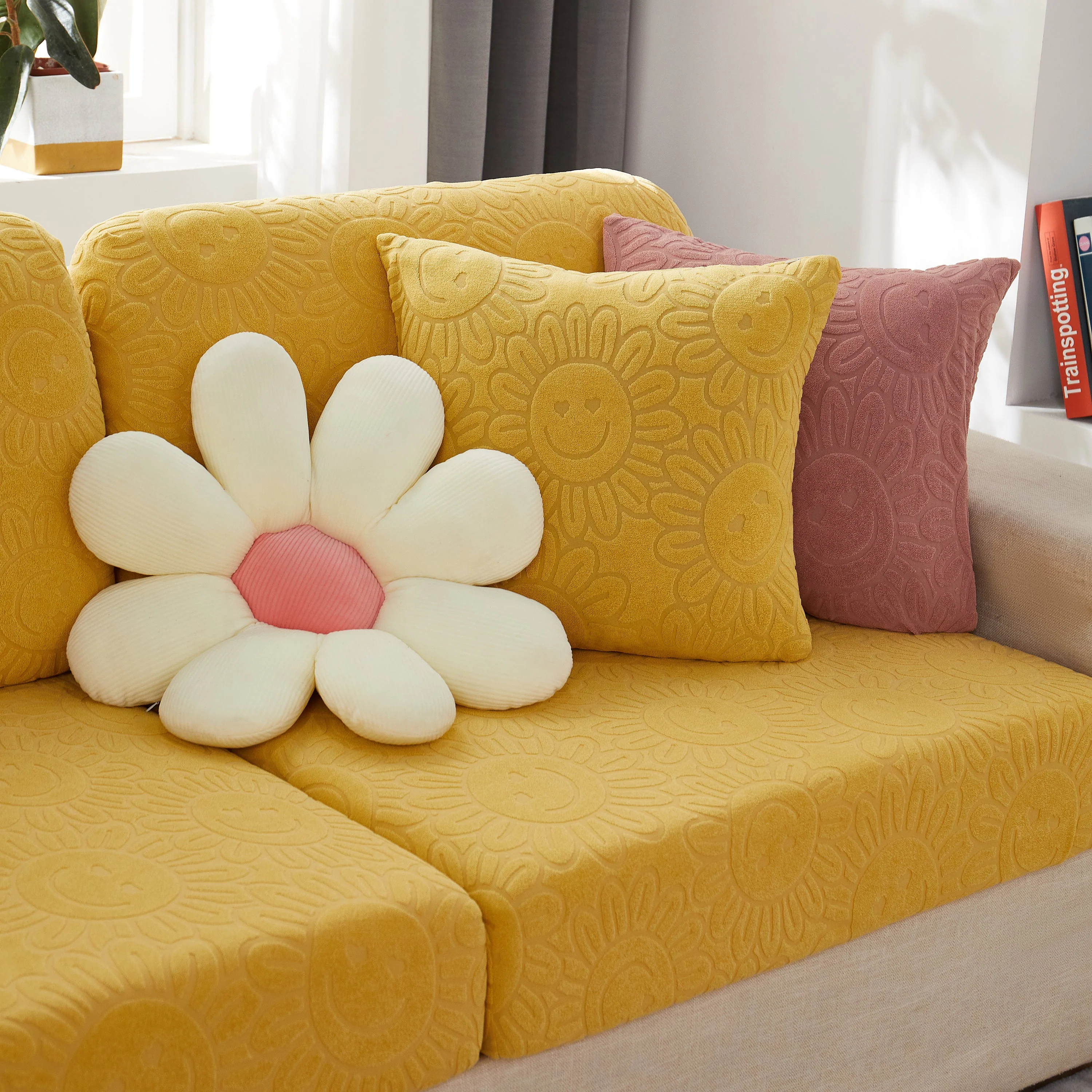 Sunflower Jacquard Fleece Stretchable Cushion Cover, Non-Slip Furniture Covers for Pets, L Shaped Couch Cushion Covers - Image 75