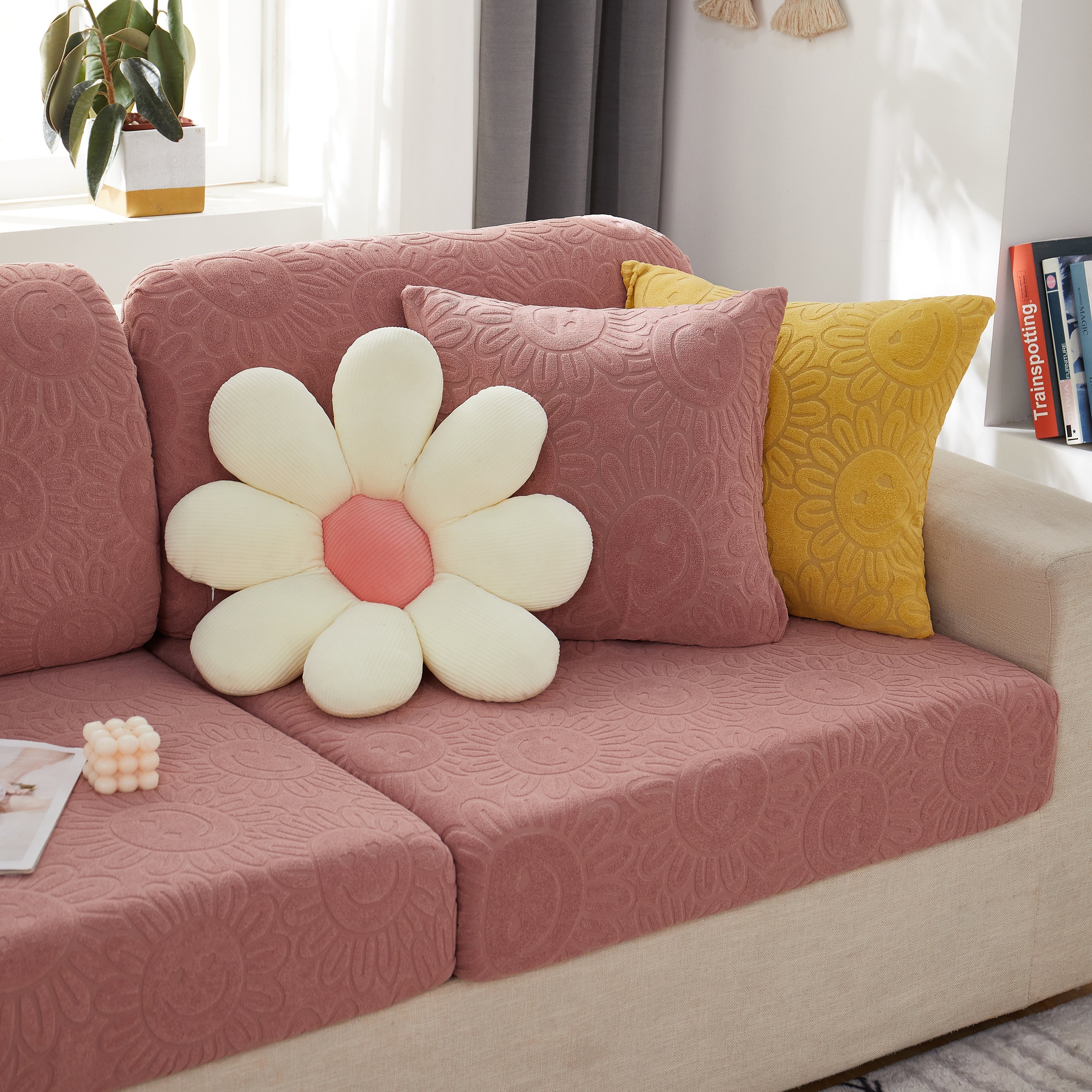 Sunflower Jacquard Fleece Stretchable Cushion Cover, Non-Slip Furniture Covers for Pets, L Shaped Couch Cushion Covers - Image 87
