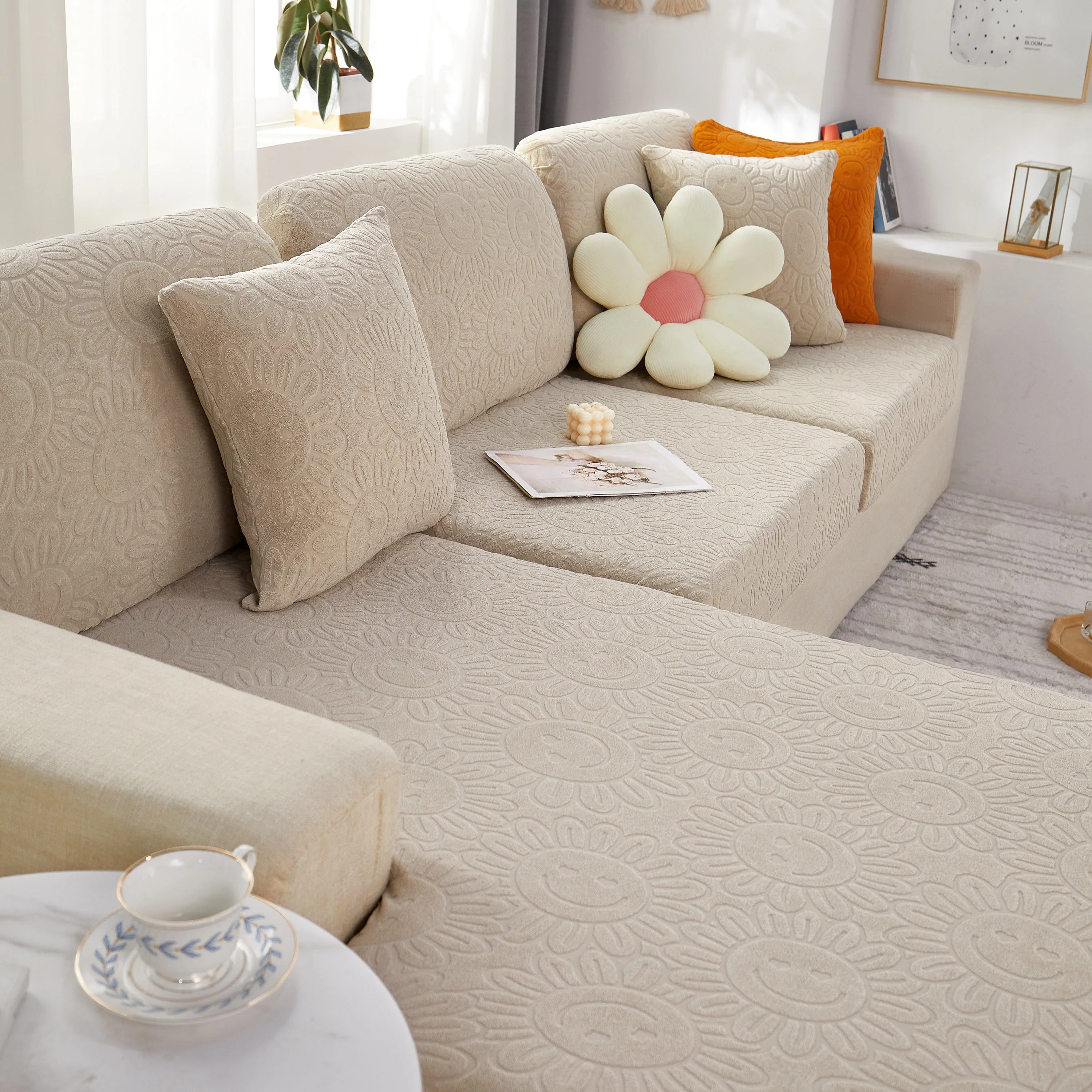 Sunflower Jacquard Fleece Stretchable Cushion Cover, Non-Slip Furniture Covers for Pets, L Shaped Couch Cushion Covers - Image 99