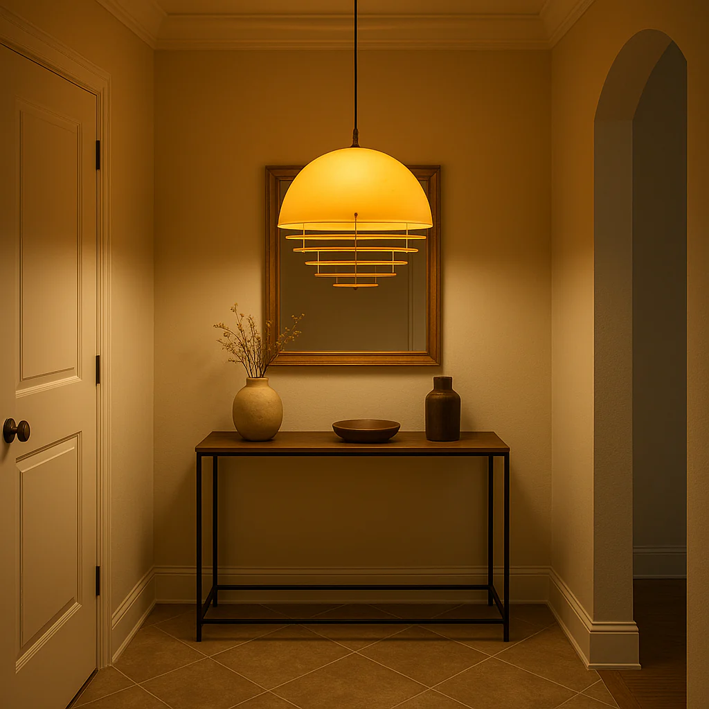 Sunrise Glow Pendant Light, Modern Dome Ceiling Lamp with Layered Metal Design - Image 3
