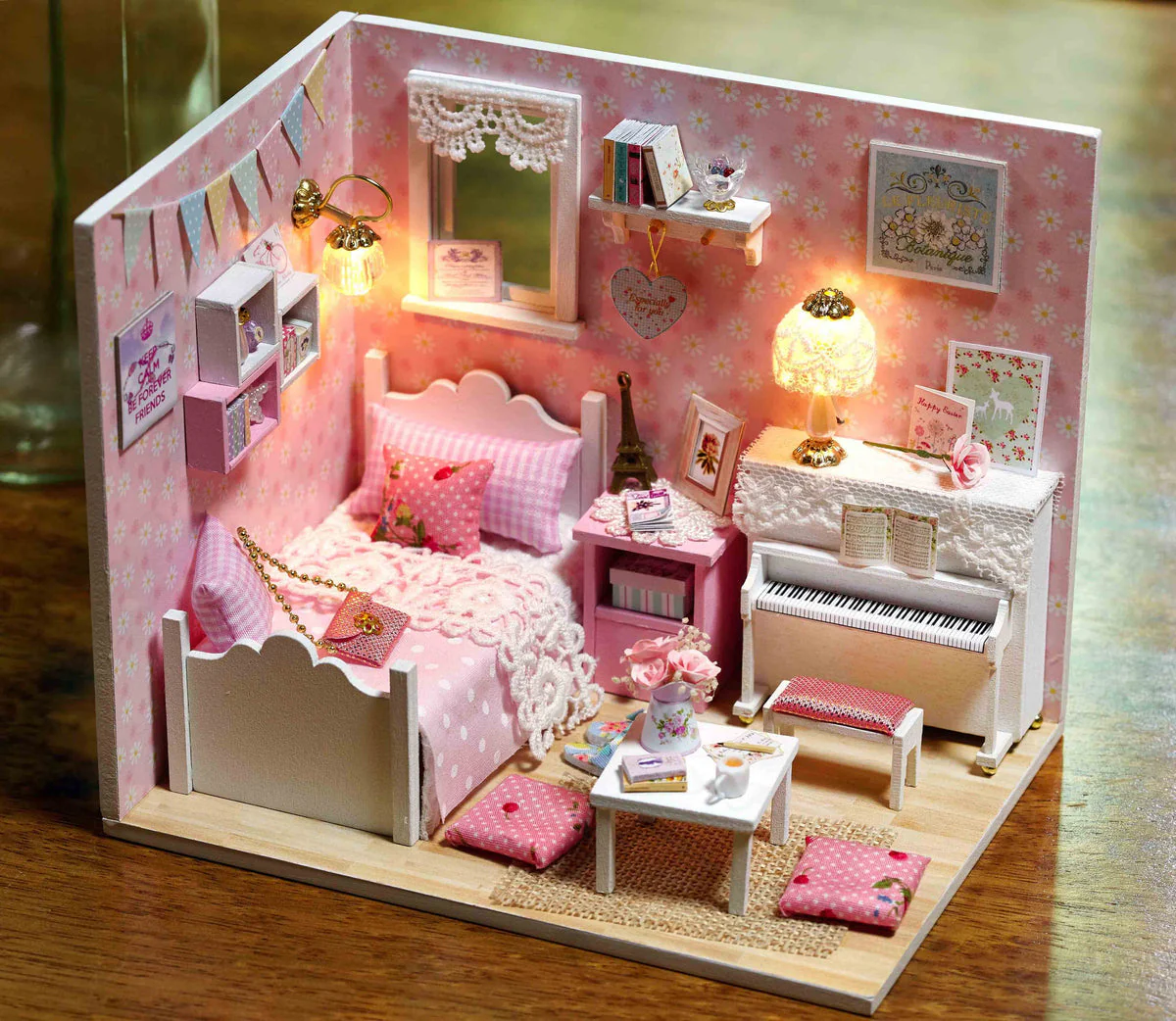 Sunshine Princess Dollhouse Kit - Miniature Wizardi Roombox Kit with LED Light F07M51-71-3015 - Image 3