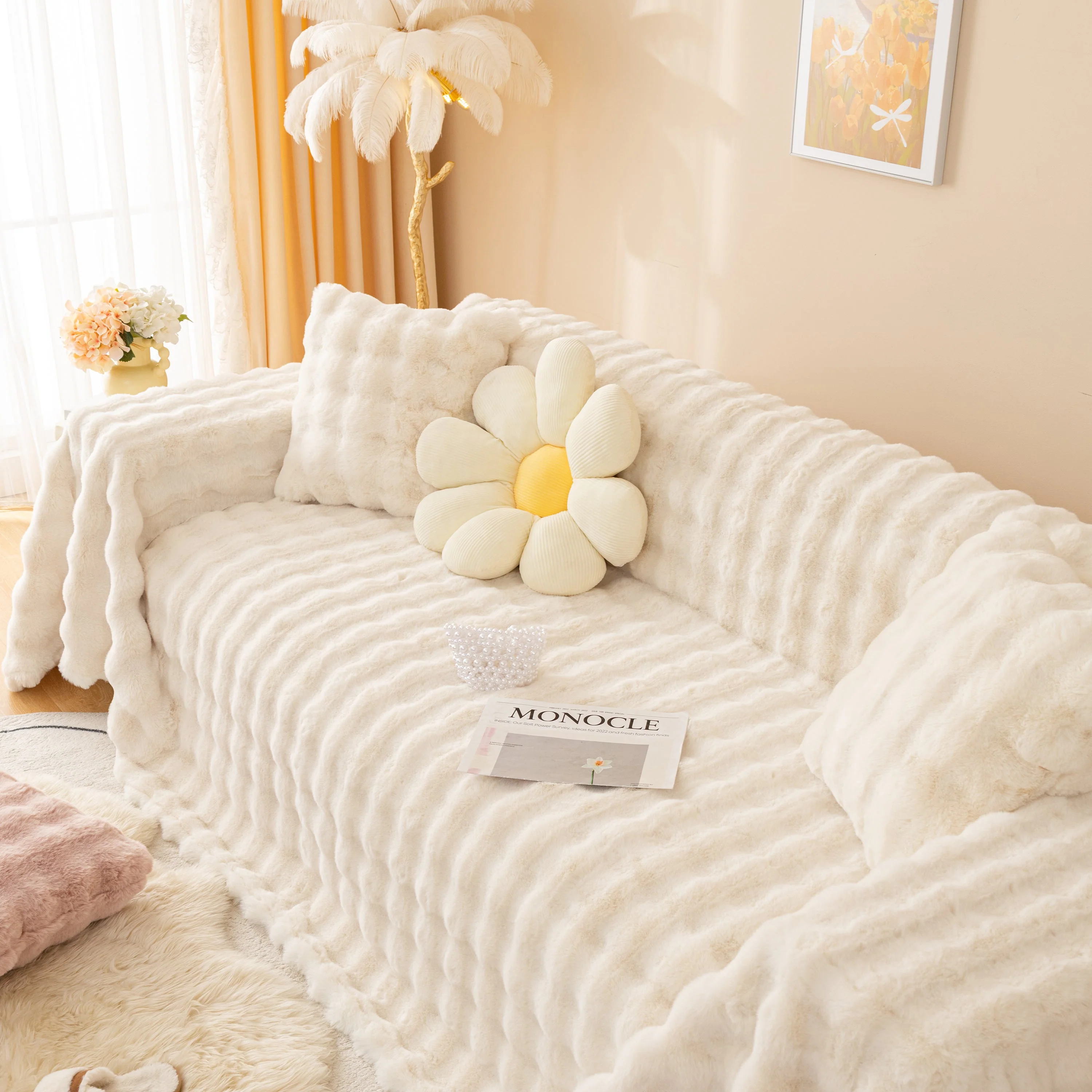 Super Soft Fluffy Faux Rabbit Fur Sofa Throw Blanket, Couch Cover Blanket for Couches Living Room Furniture Throw - Image 10