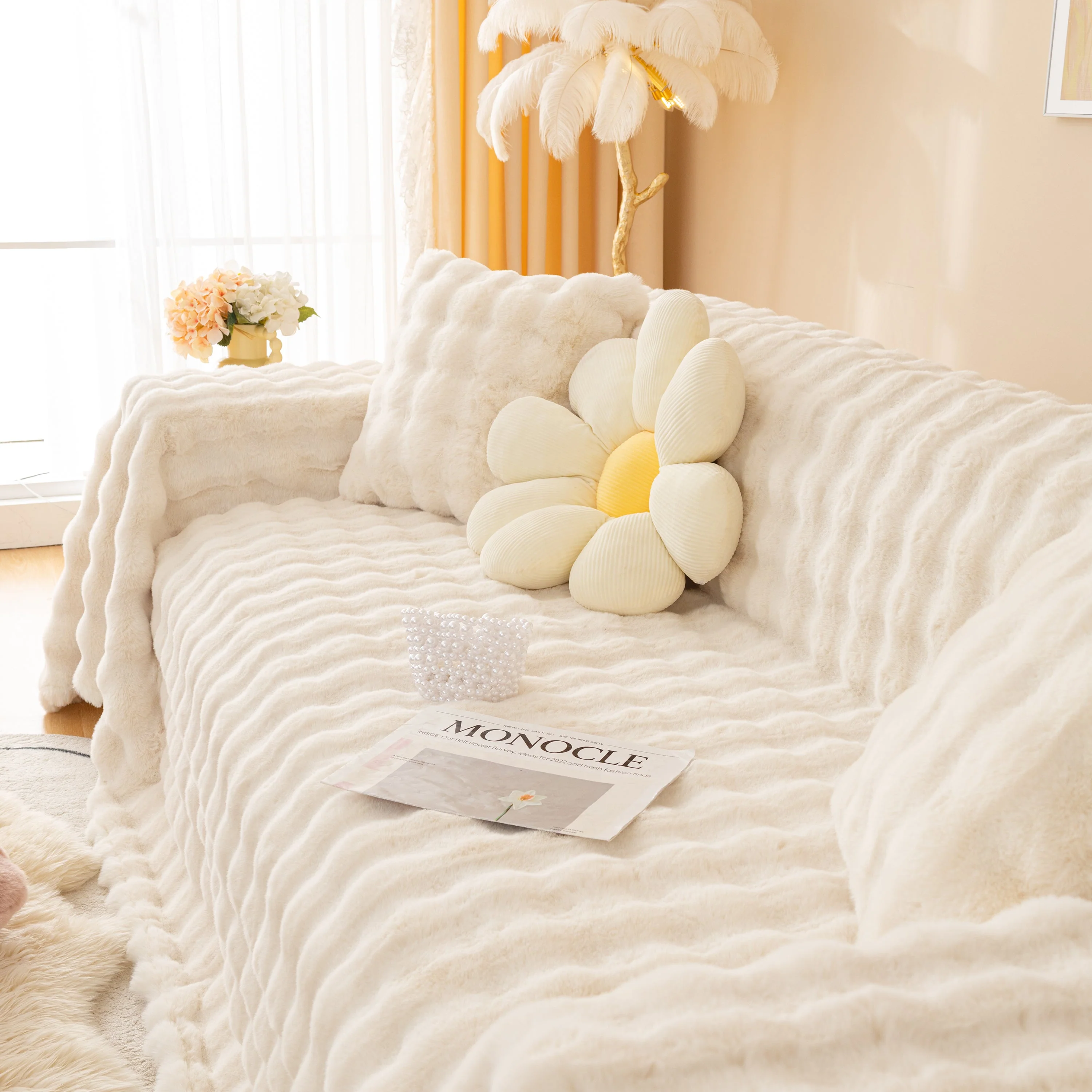 Super Soft Fluffy Faux Rabbit Fur Sofa Throw Blanket, Couch Cover Blanket for Couches Living Room Furniture Throw - Image 11