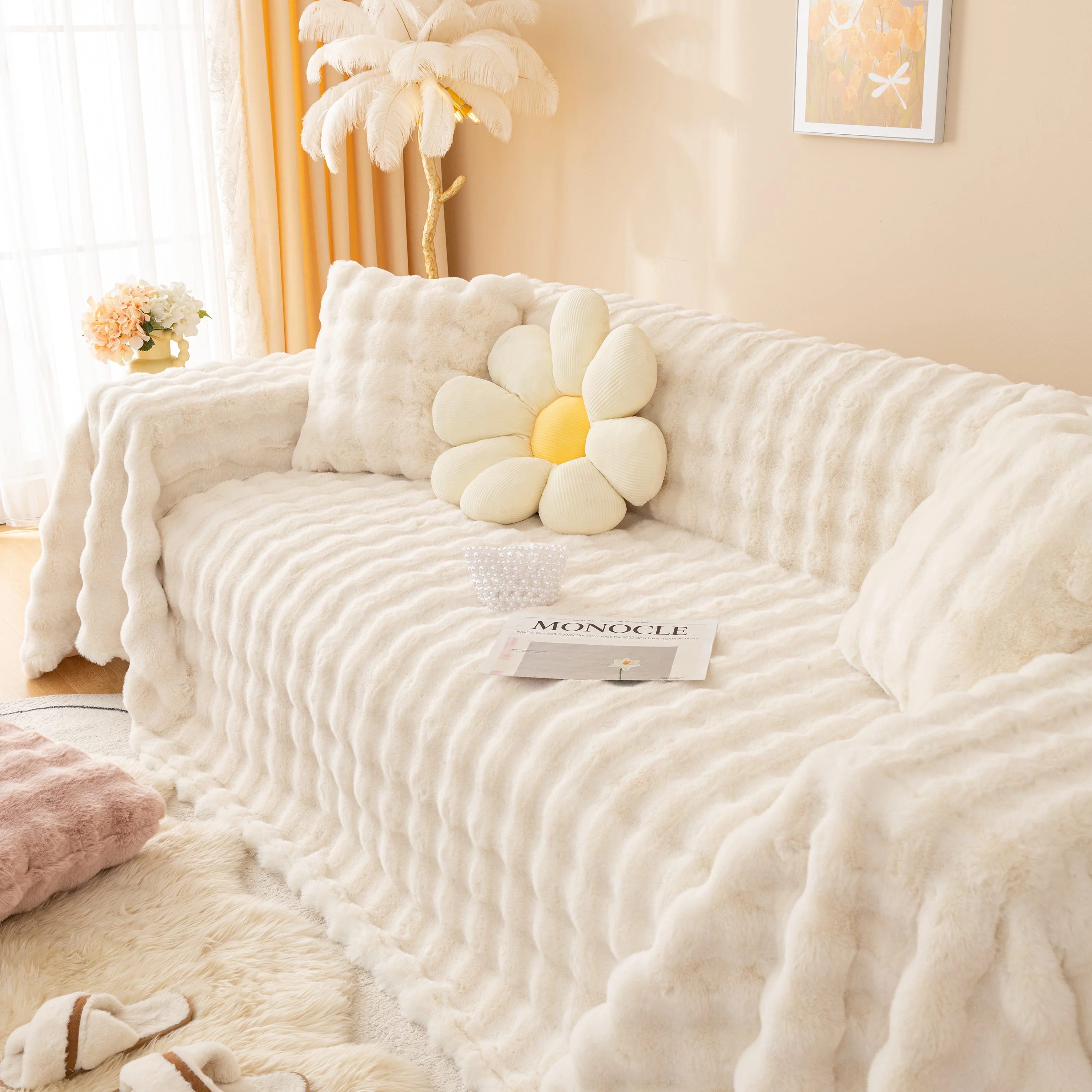Super Soft Fluffy Faux Rabbit Fur Sofa Throw Blanket, Couch Cover Blanket for Couches Living Room Furniture Throw - Image 12