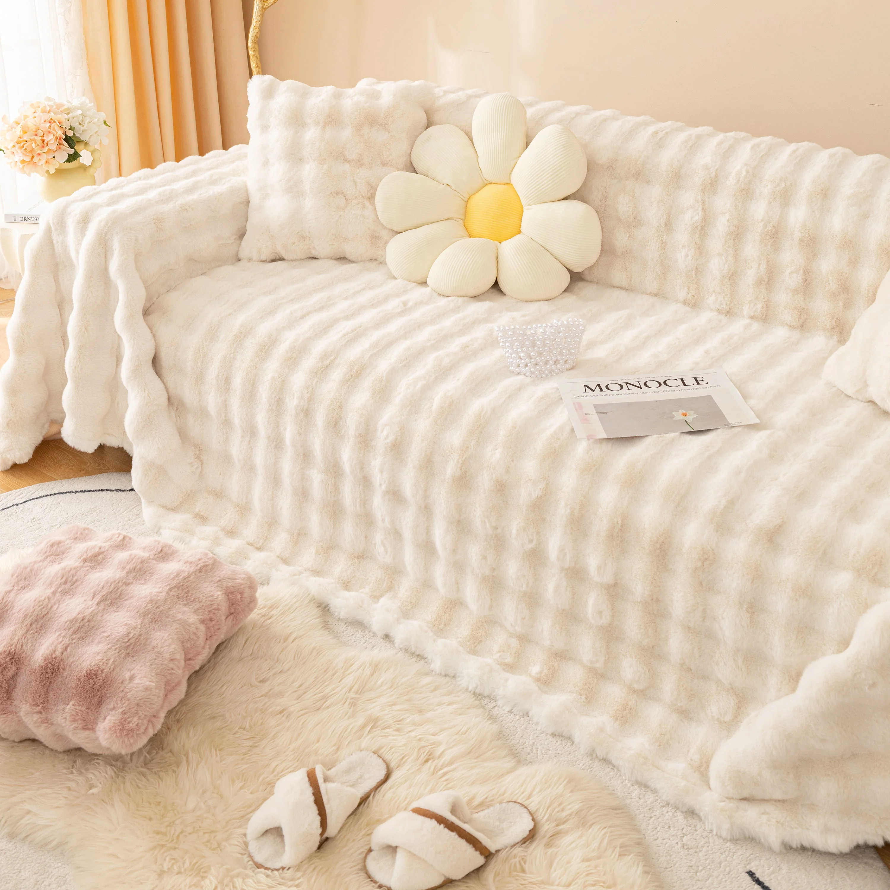 Super Soft Fluffy Faux Rabbit Fur Sofa Throw Blanket, Couch Cover Blanket for Couches Living Room Furniture Throw - Image 13
