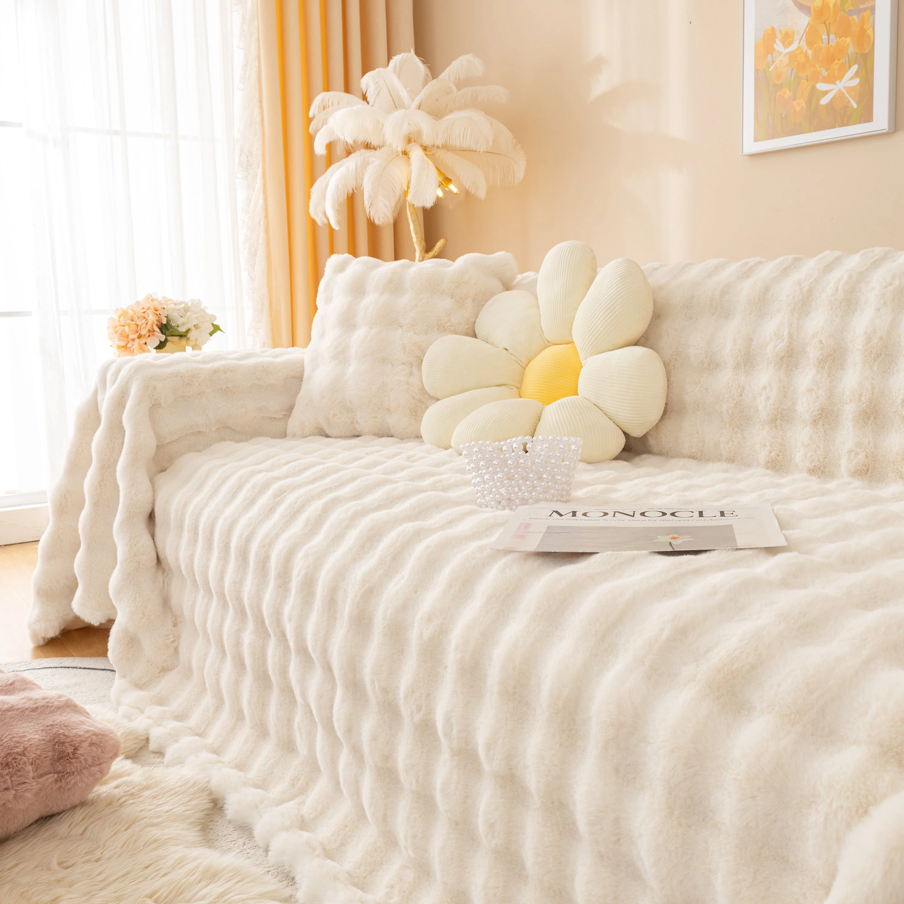 Super Soft Fluffy Faux Rabbit Fur Sofa Throw Blanket, Couch Cover Blanket for Couches Living Room Furniture Throw - Image 14