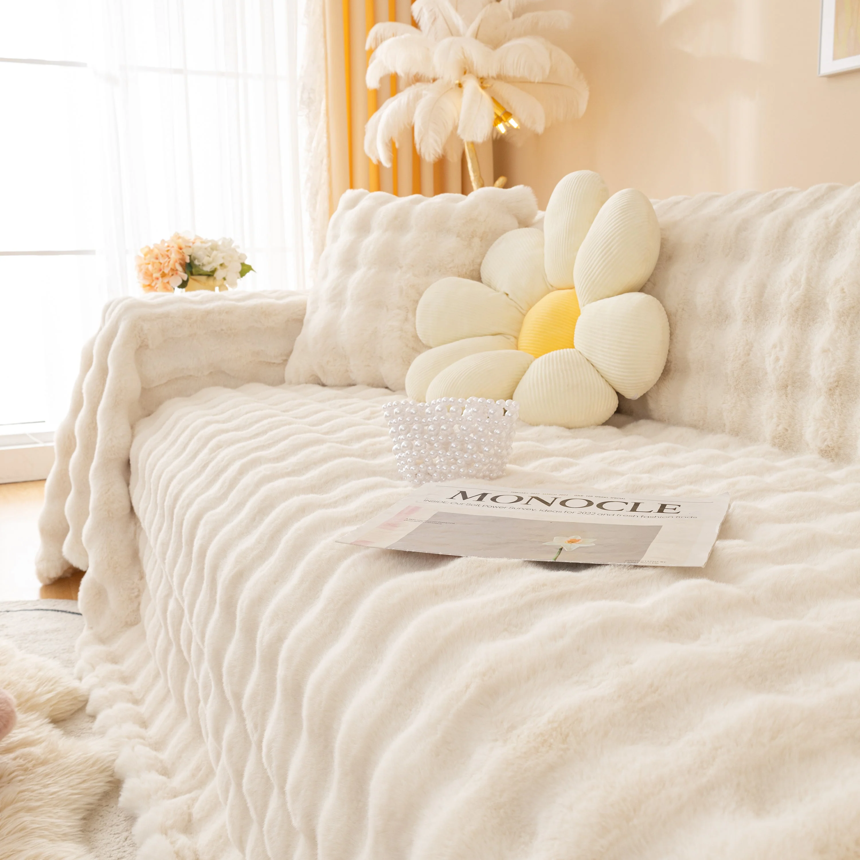 Super Soft Fluffy Faux Rabbit Fur Sofa Throw Blanket, Couch Cover Blanket for Couches Living Room Furniture Throw - Image 15