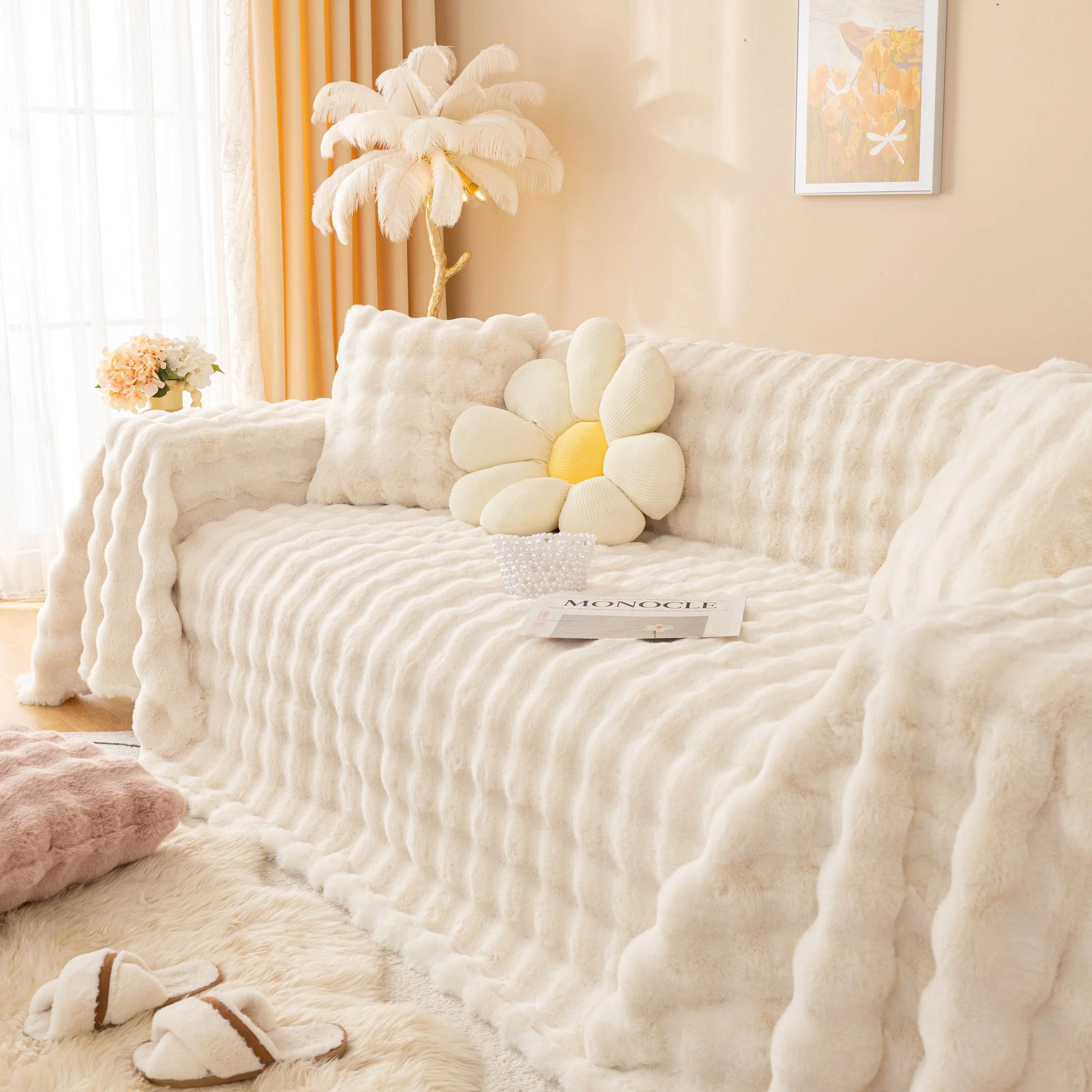 Super Soft Fluffy Faux Rabbit Fur Sofa Throw Blanket, Couch Cover Blanket for Couches Living Room Furniture Throw - Image 17