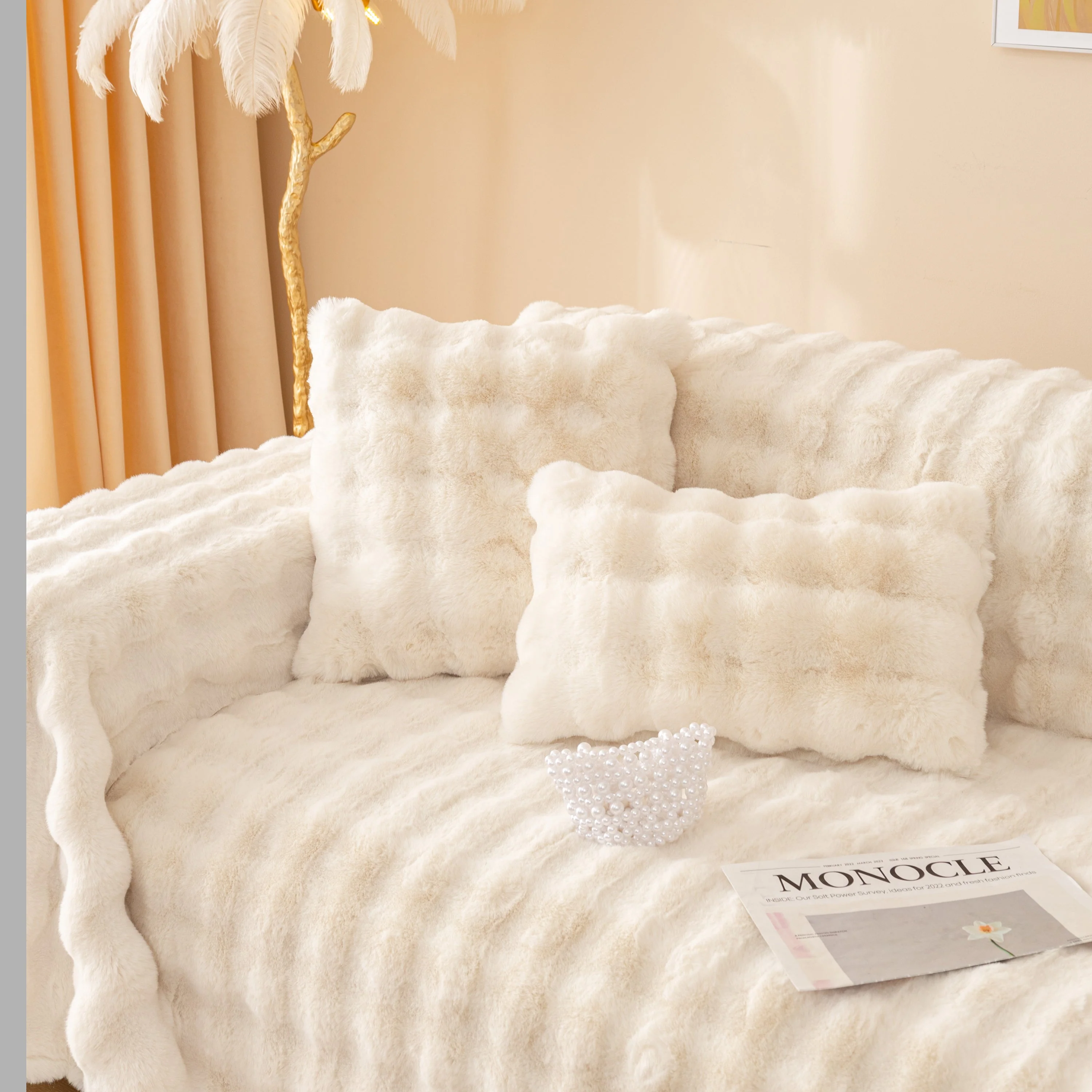 Super Soft Fluffy Faux Rabbit Fur Sofa Throw Blanket, Couch Cover Blanket for Couches Living Room Furniture Throw - Image 18
