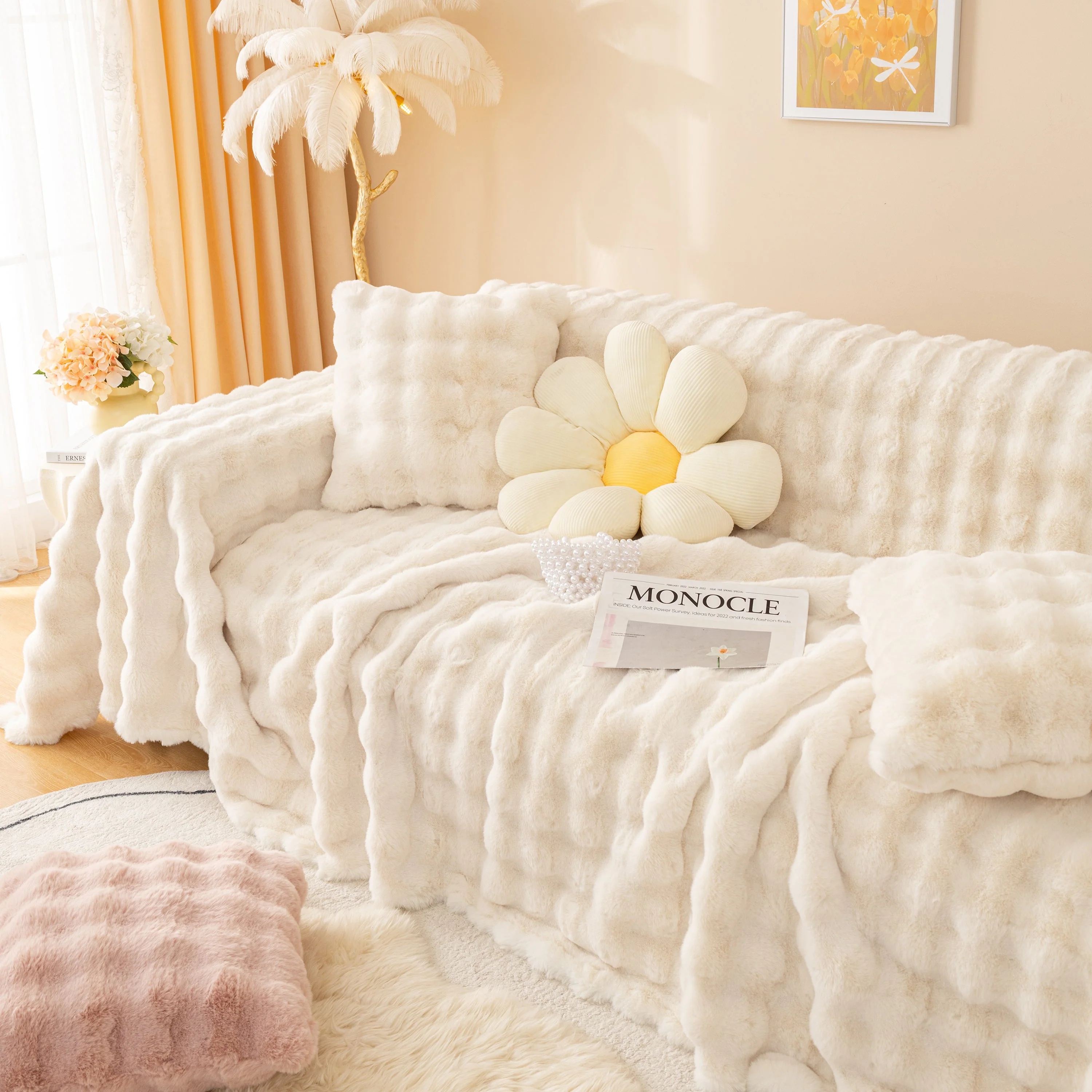 Super Soft Fluffy Faux Rabbit Fur Sofa Throw Blanket, Couch Cover Blanket for Couches Living Room Furniture Throw - Image 20
