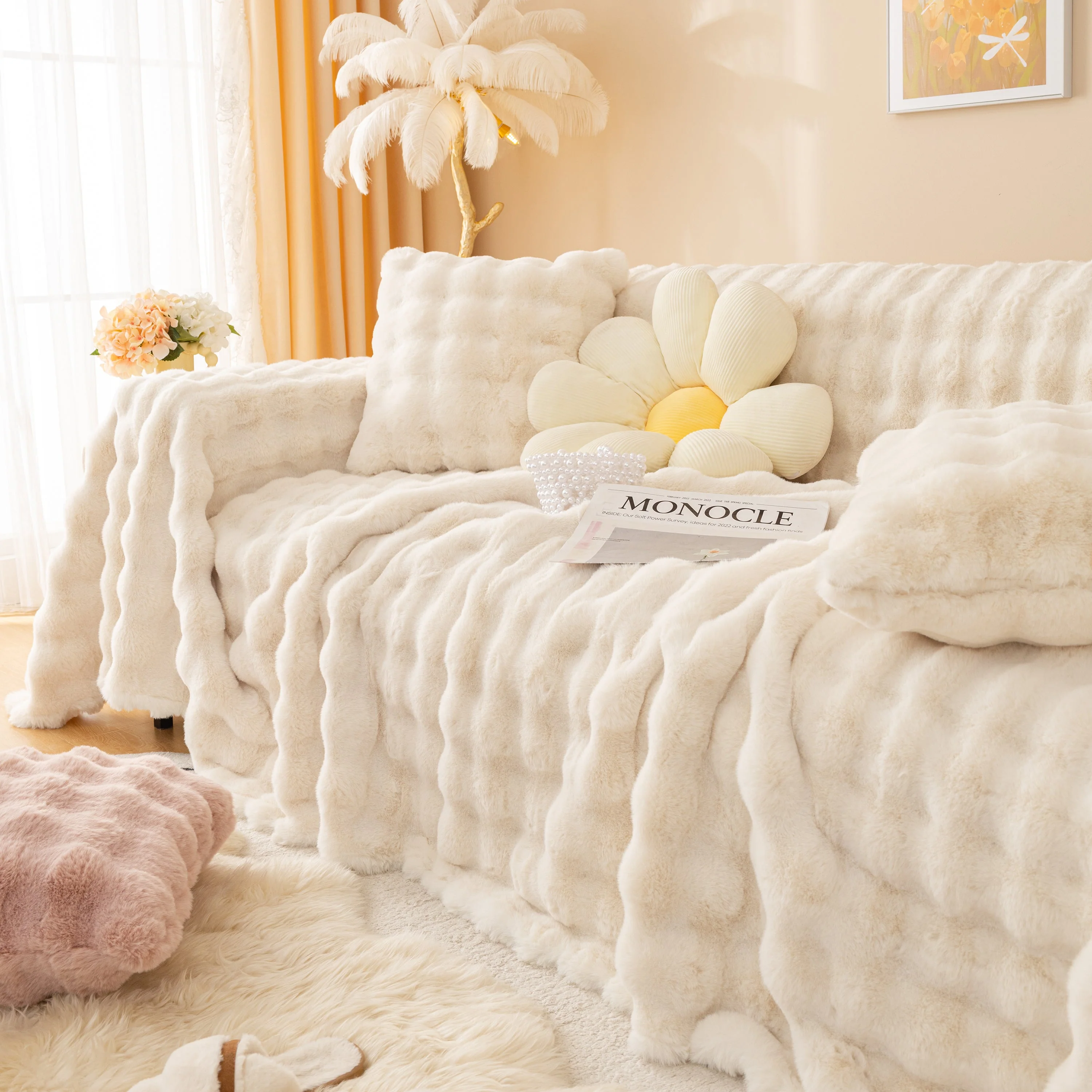 Super Soft Fluffy Faux Rabbit Fur Sofa Throw Blanket, Couch Cover Blanket for Couches Living Room Furniture Throw - Image 21