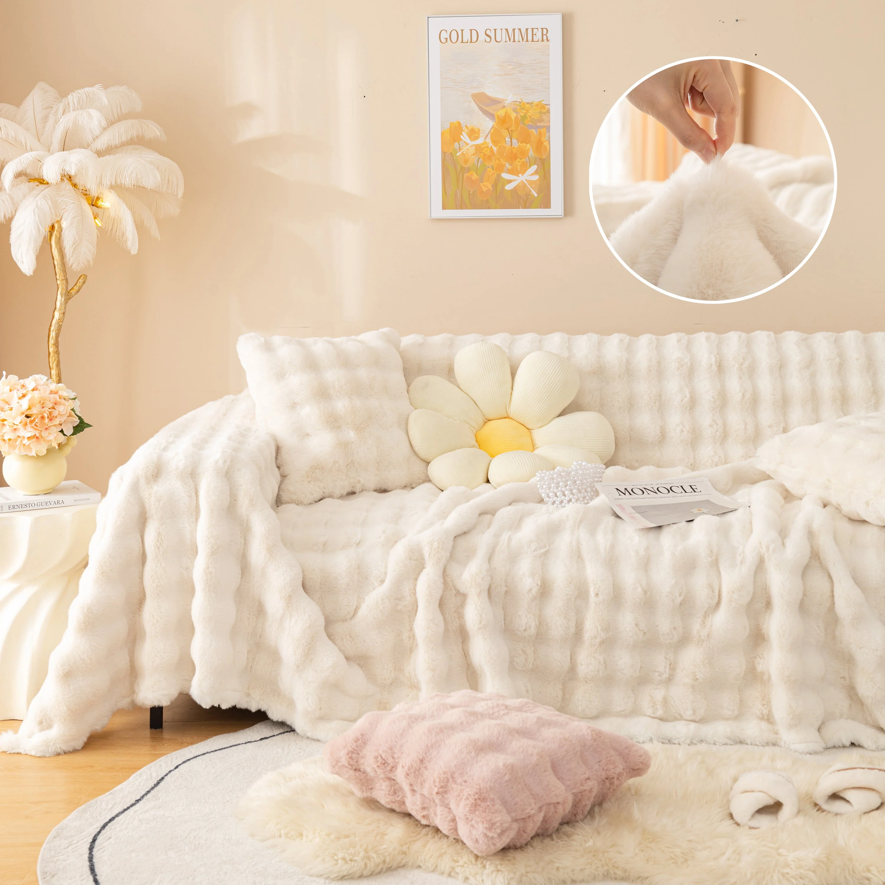 Super Soft Fluffy Faux Rabbit Fur Sofa Throw Blanket, Couch Cover Blanket for Couches Living Room Furniture Throw - Image 22