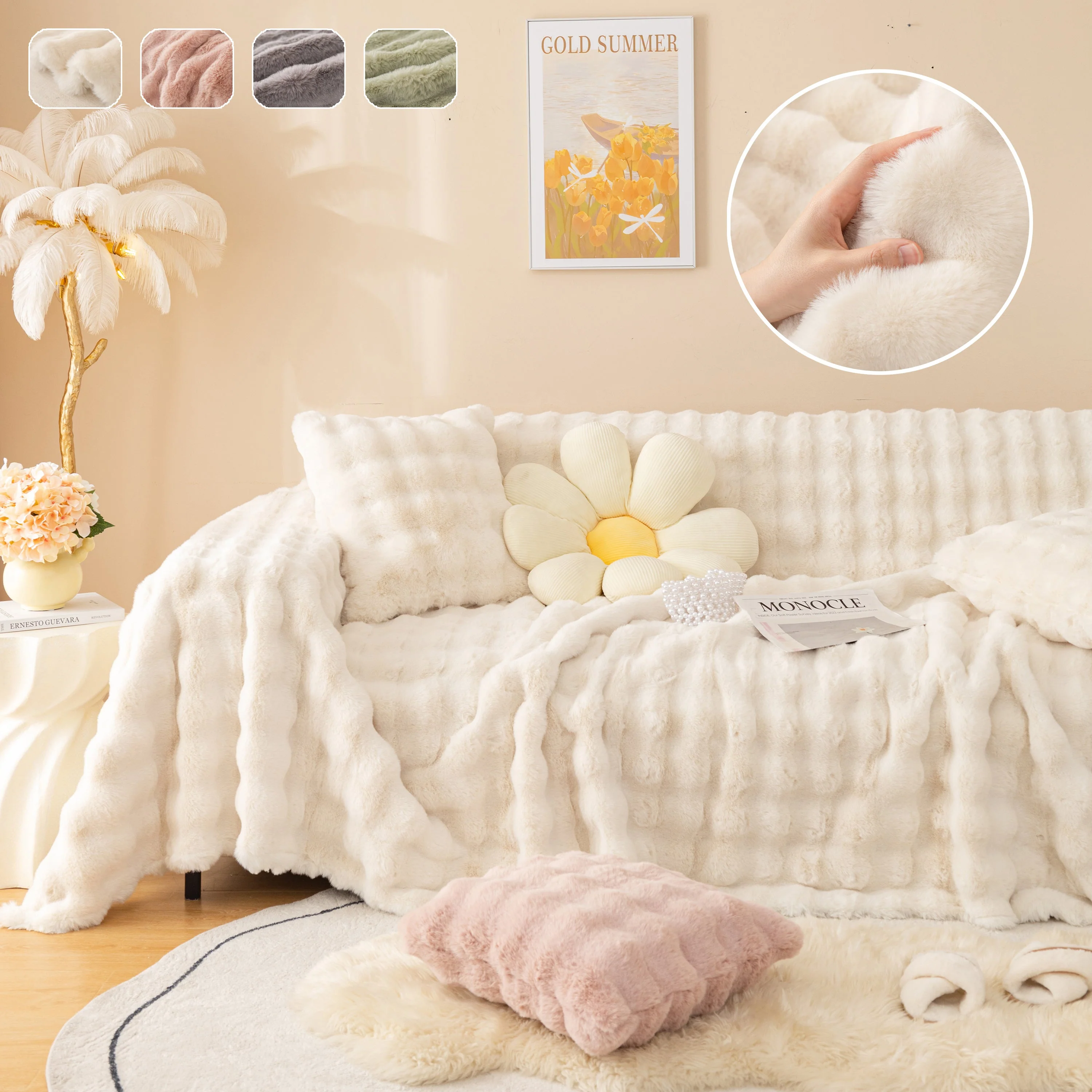 Super Soft Fluffy Faux Rabbit Fur Sofa Throw Blanket, Couch Cover Blanket for Couches Living Room Furniture Throw - Image 29