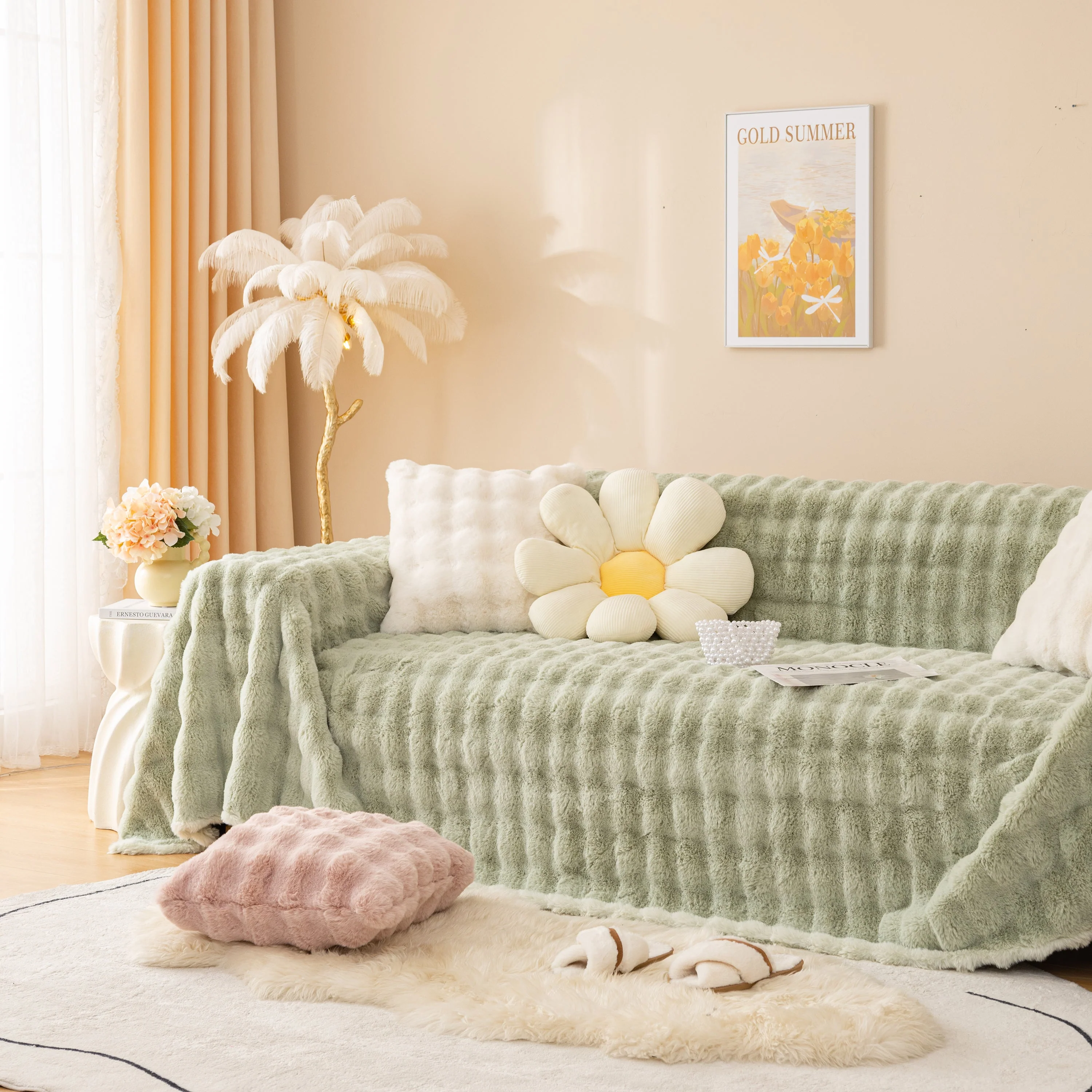 Super Soft Fluffy Faux Rabbit Fur Sofa Throw Blanket, Couch Cover Blanket for Couches Living Room Furniture Throw - Image 36