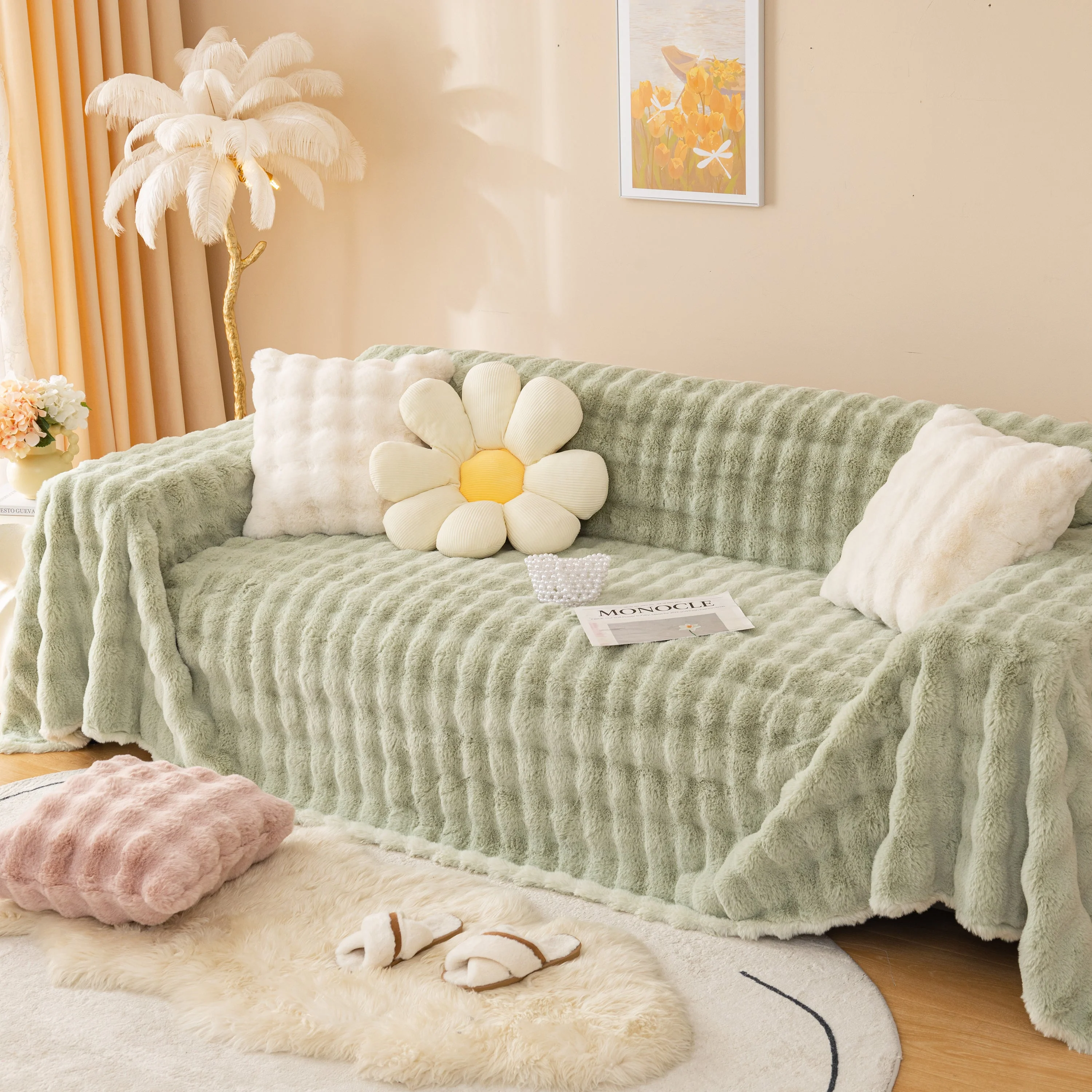 Super Soft Fluffy Faux Rabbit Fur Sofa Throw Blanket, Couch Cover Blanket for Couches Living Room Furniture Throw - Image 37